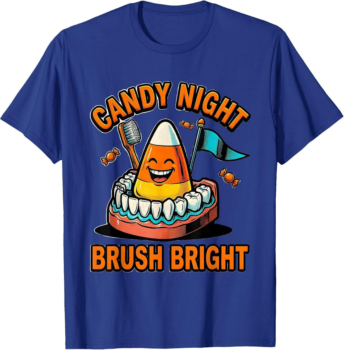 Candy Night Brush Bright Pop Art Dental Humor Halloween T-Shirt - Royal Blue