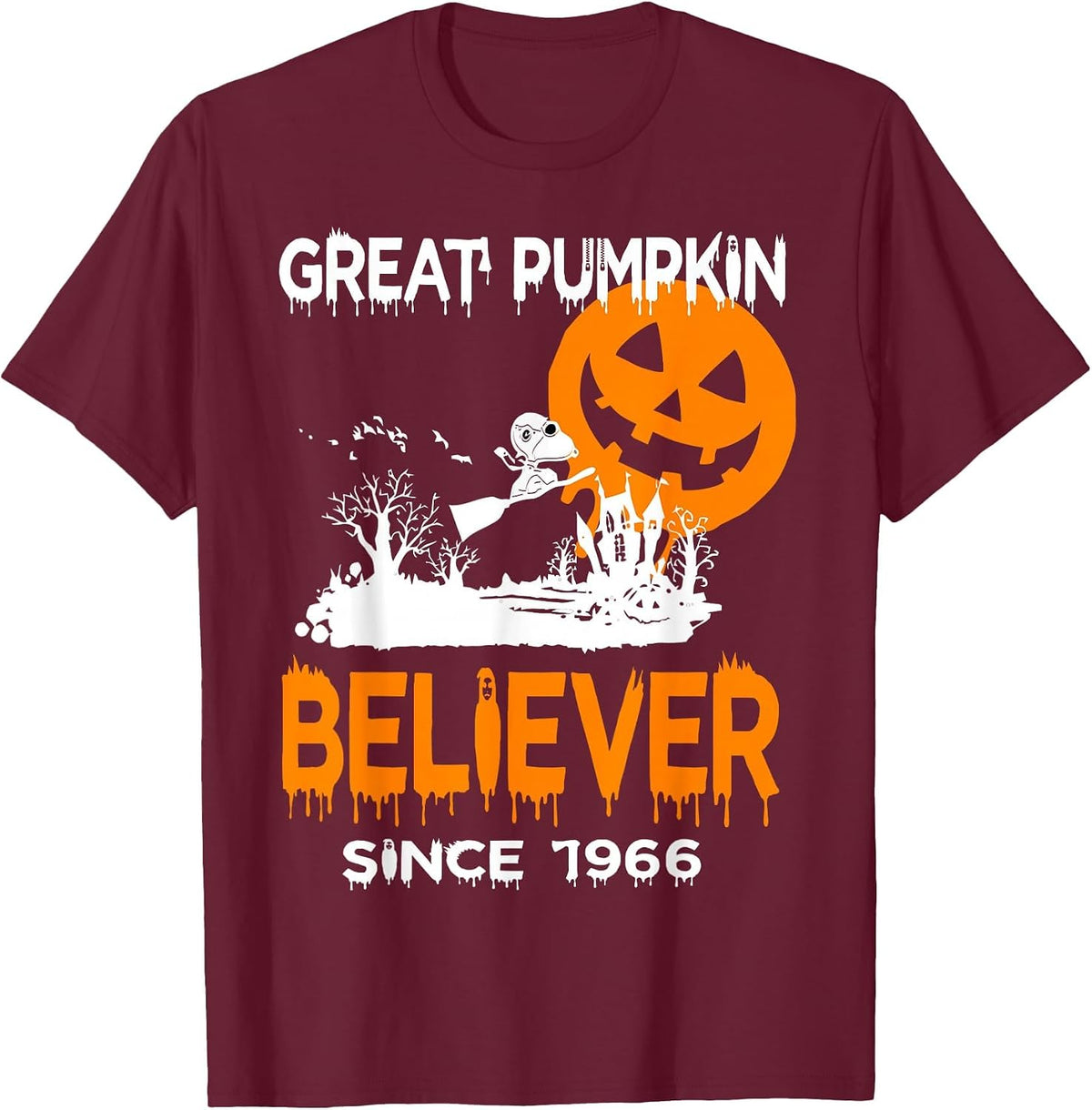 Great Pumpkin Believer Halloween Fun Graphic T-Shirt - Burgundy