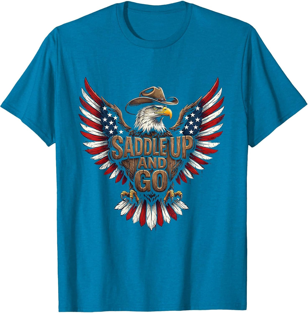 Saddle Up and Go Western Cowboy Design T-Shirt - Sapphire Blue