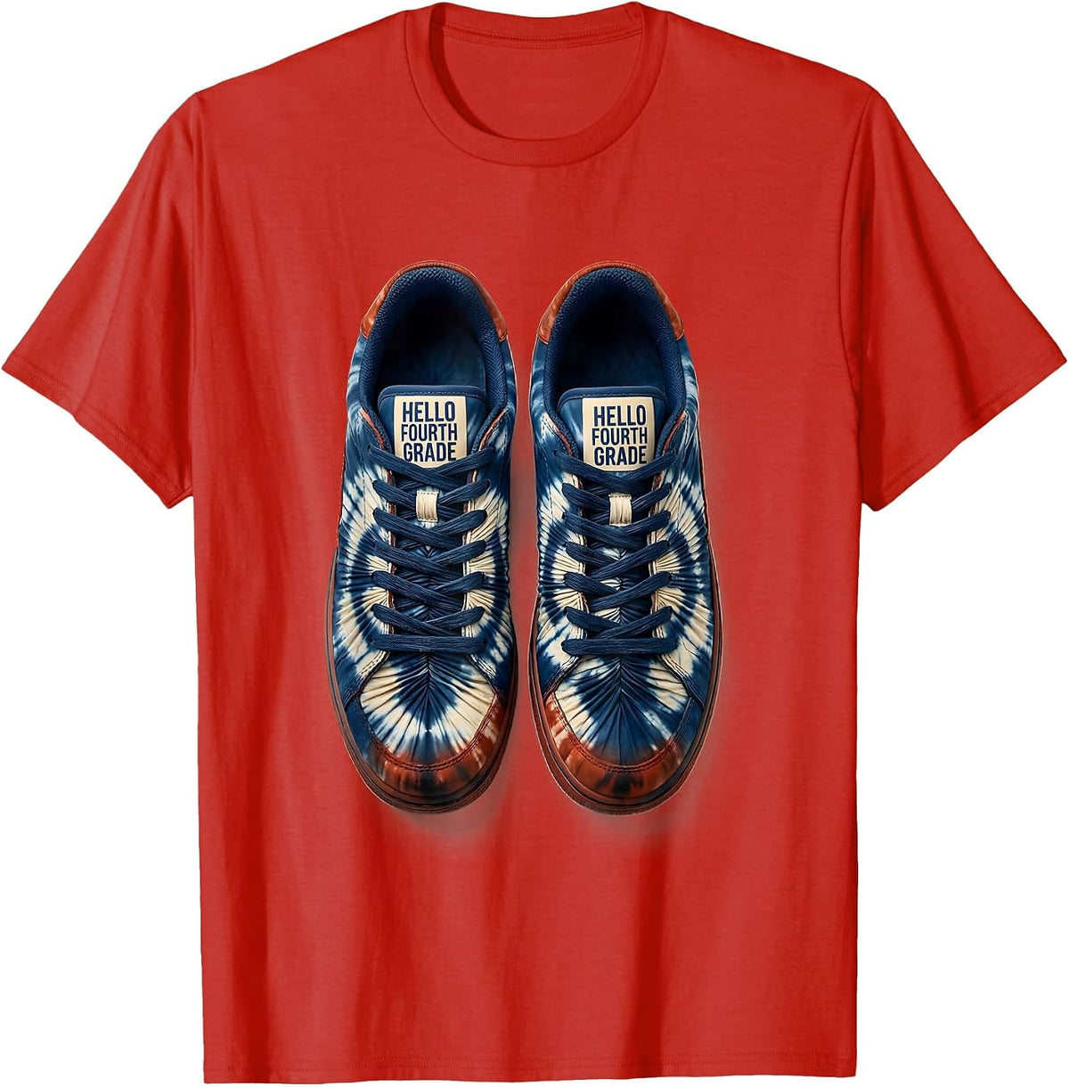 Men's Hello Fourth Grade Shibori Resist Tie Dye Back To School T-Shirt - Red