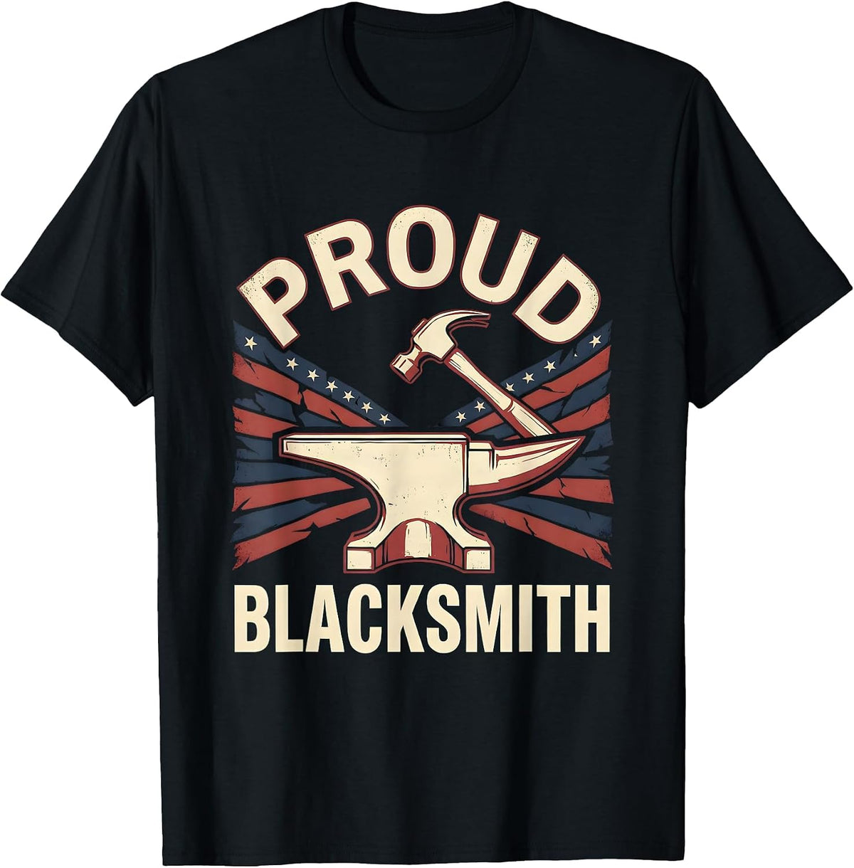 Men's Proud Blacksmith Patriotic Anvil Hammer American Flag T-Shirt - Black