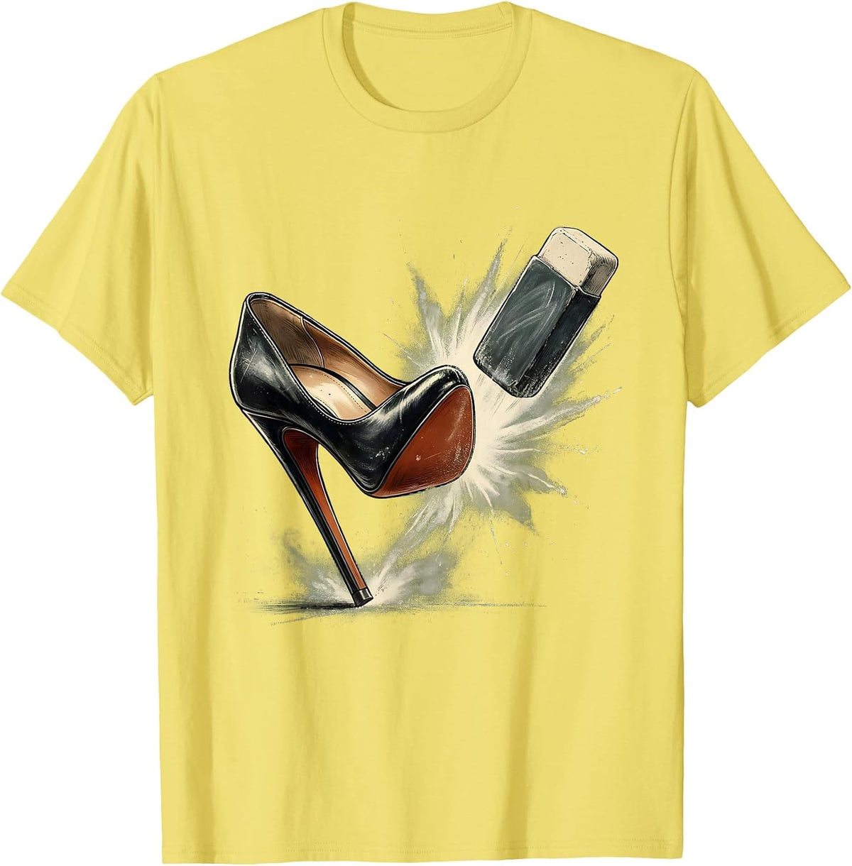 Men's Friyay Teacher High Heel Kicks Chalkboard Eraser T-Shirt - Lemon Yellow