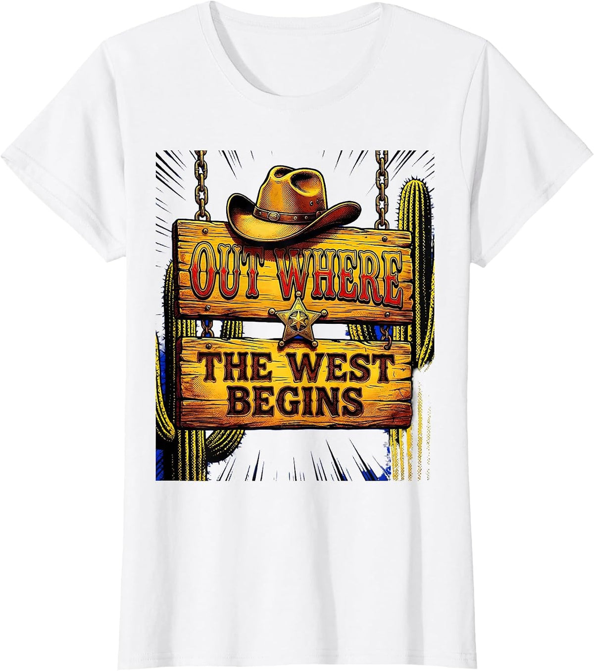 Women's Out Where The West Begins Cowgirl Design T-Shirt - White