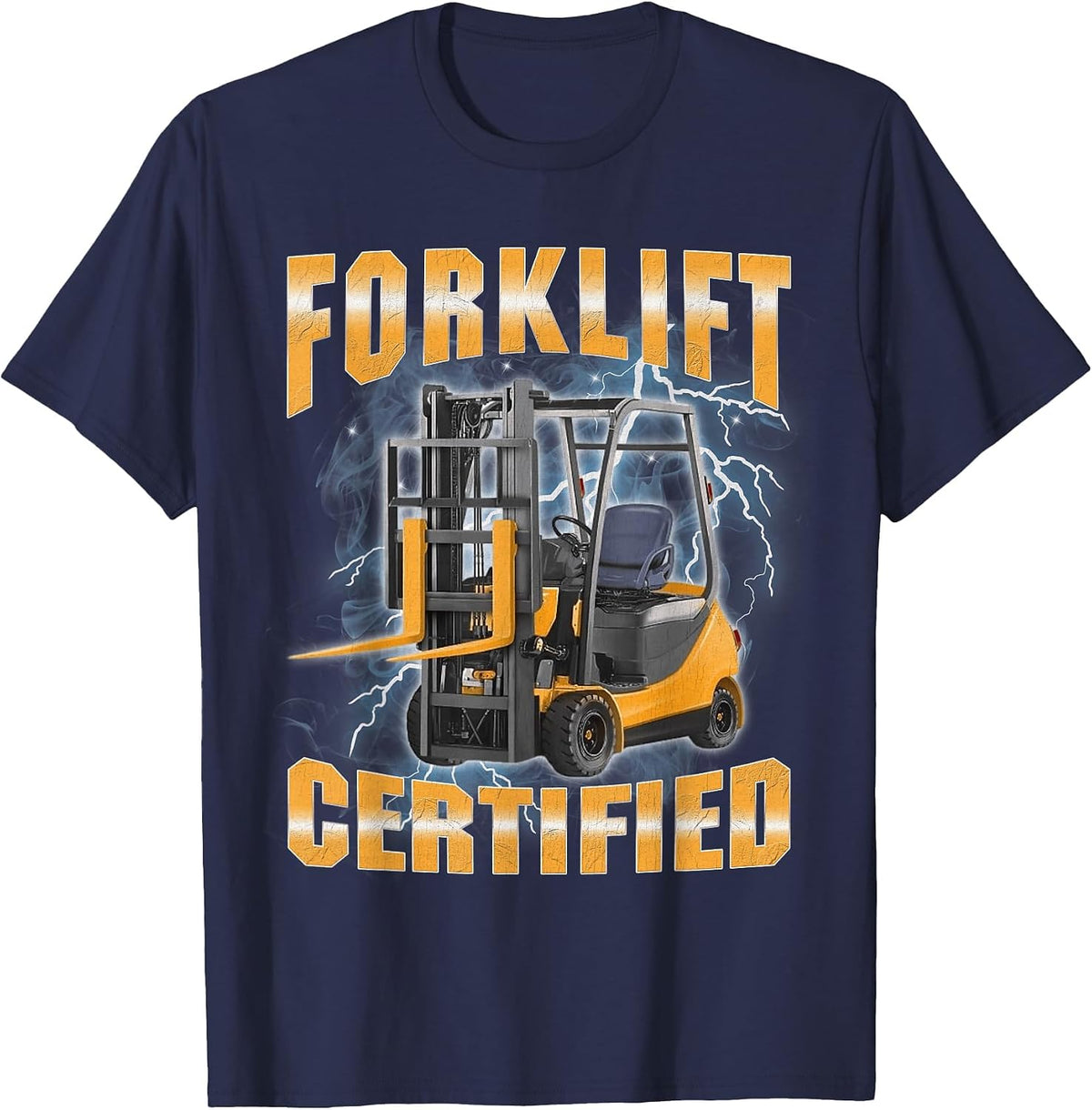 Forklift Certified Funny Fork Lift Meme Bootleg T-Shirt - Navy Blue