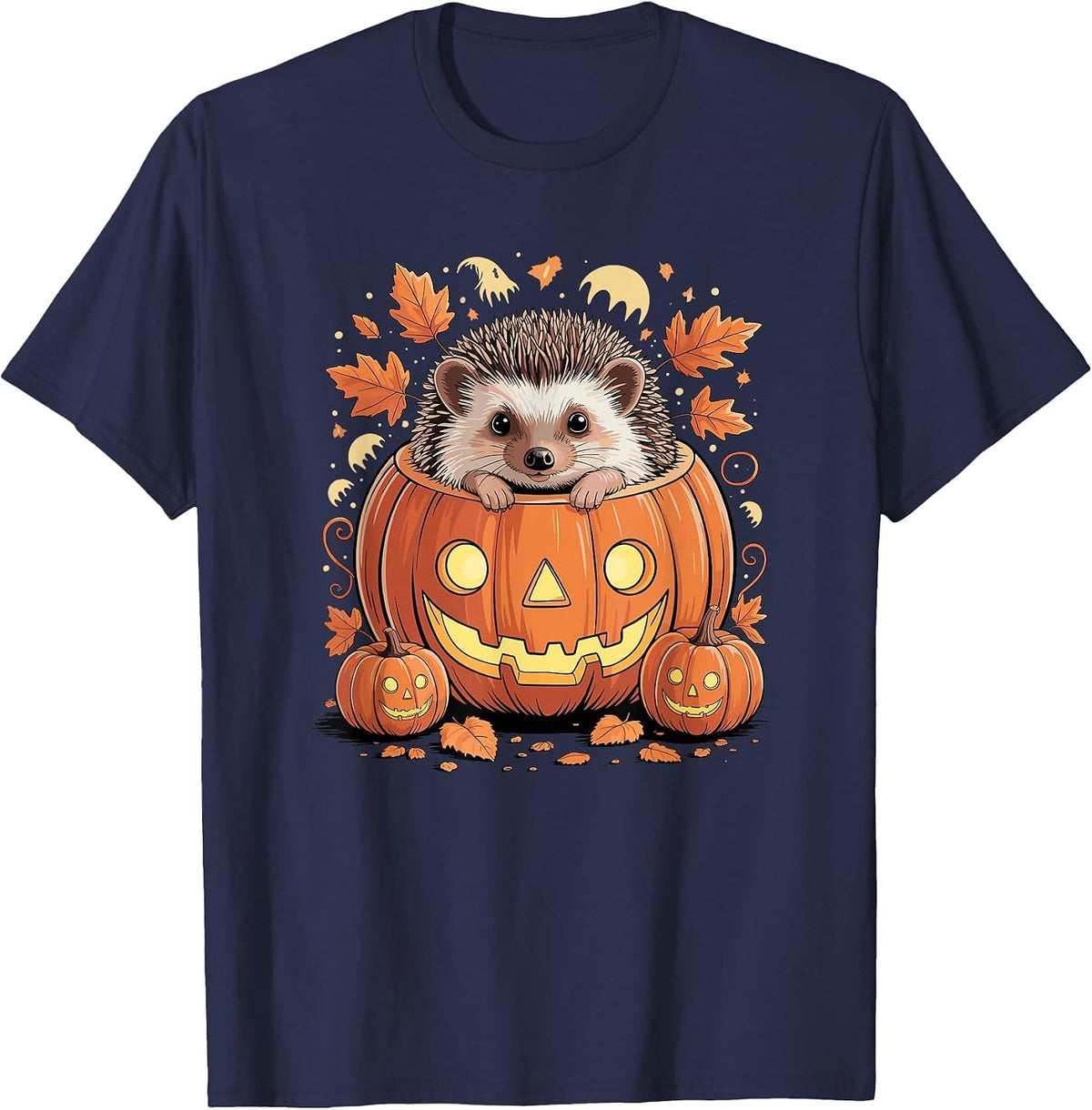 Halloween Hedgehog Pumpkin Hedgehogs T-Shirt - Navy Blue