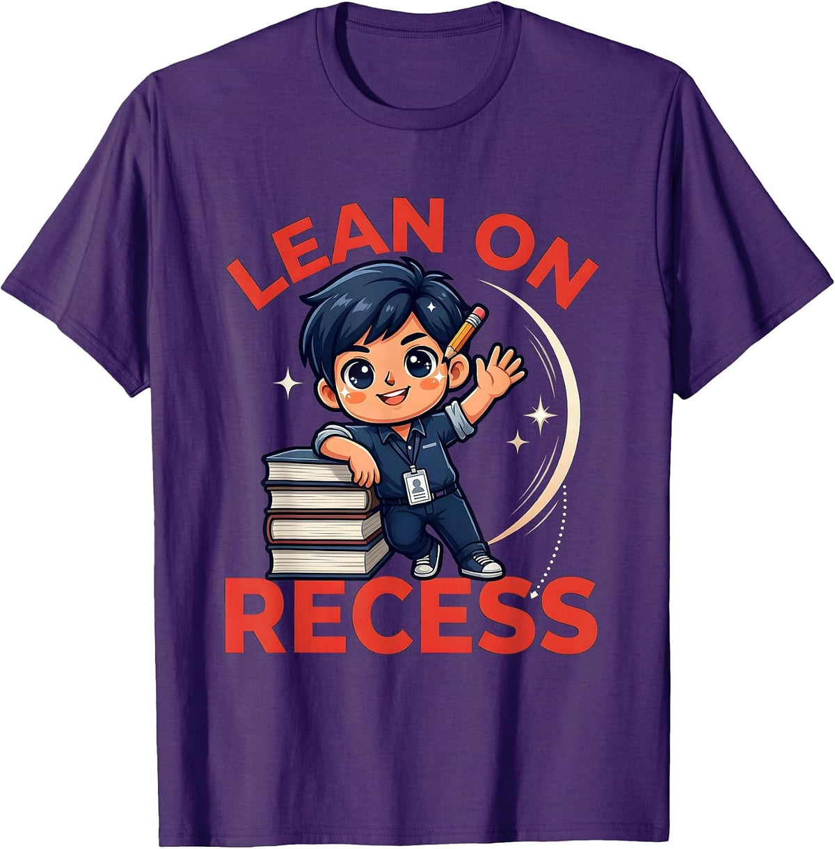 Men's LEAN ON RECESS Funny School Teacher Staff Gift T-Shirt - Purple