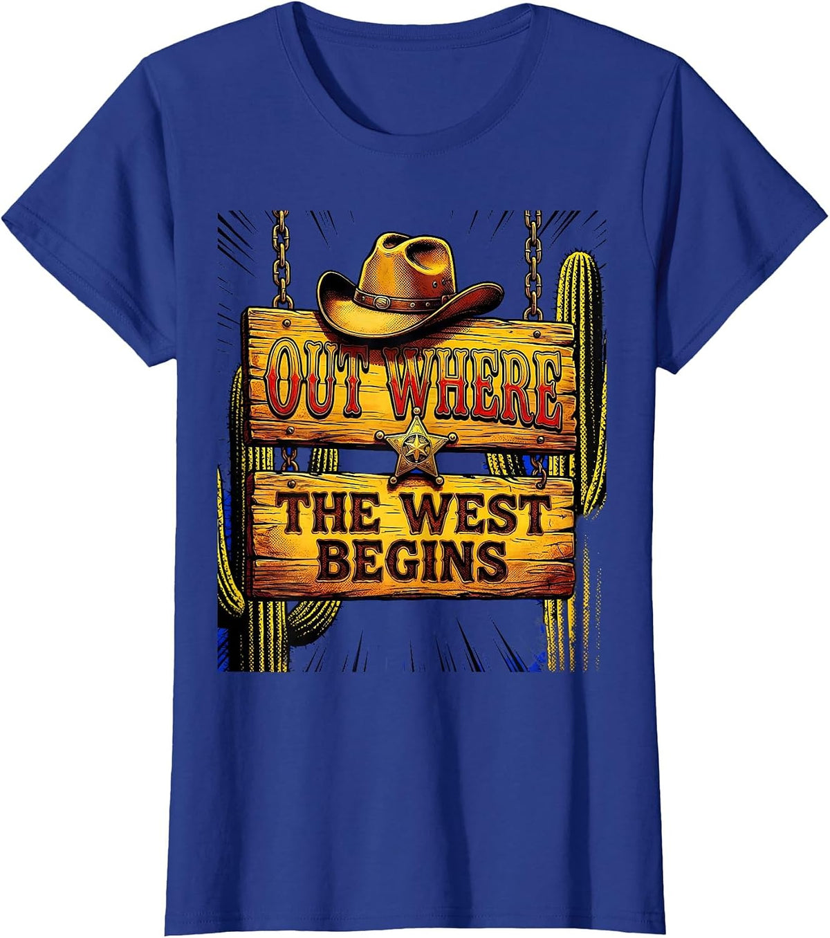 Women's Out Where The West Begins Cowgirl Design T-Shirt - Royal Blue