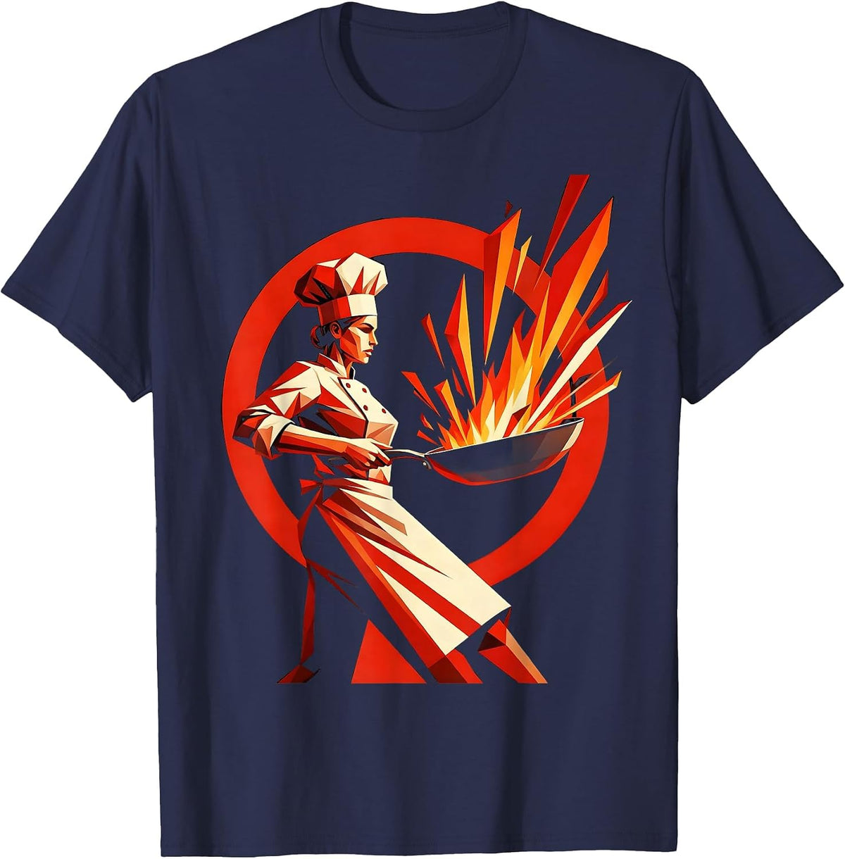 Labor Day Chef Flame Toss Graphic Design T-Shirt - Navy Blue