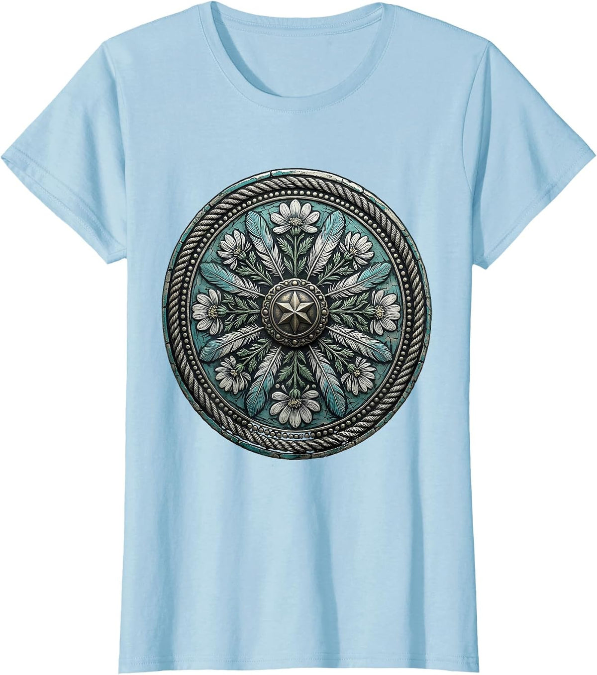 Turquoise Silver Belt Buckle Country Music Art T-Shirt - Baby Blue