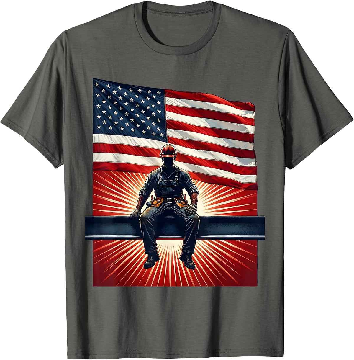 Ironworker Silhouette on Steel Beam Graphic T-Shirt - Asphalt Grey