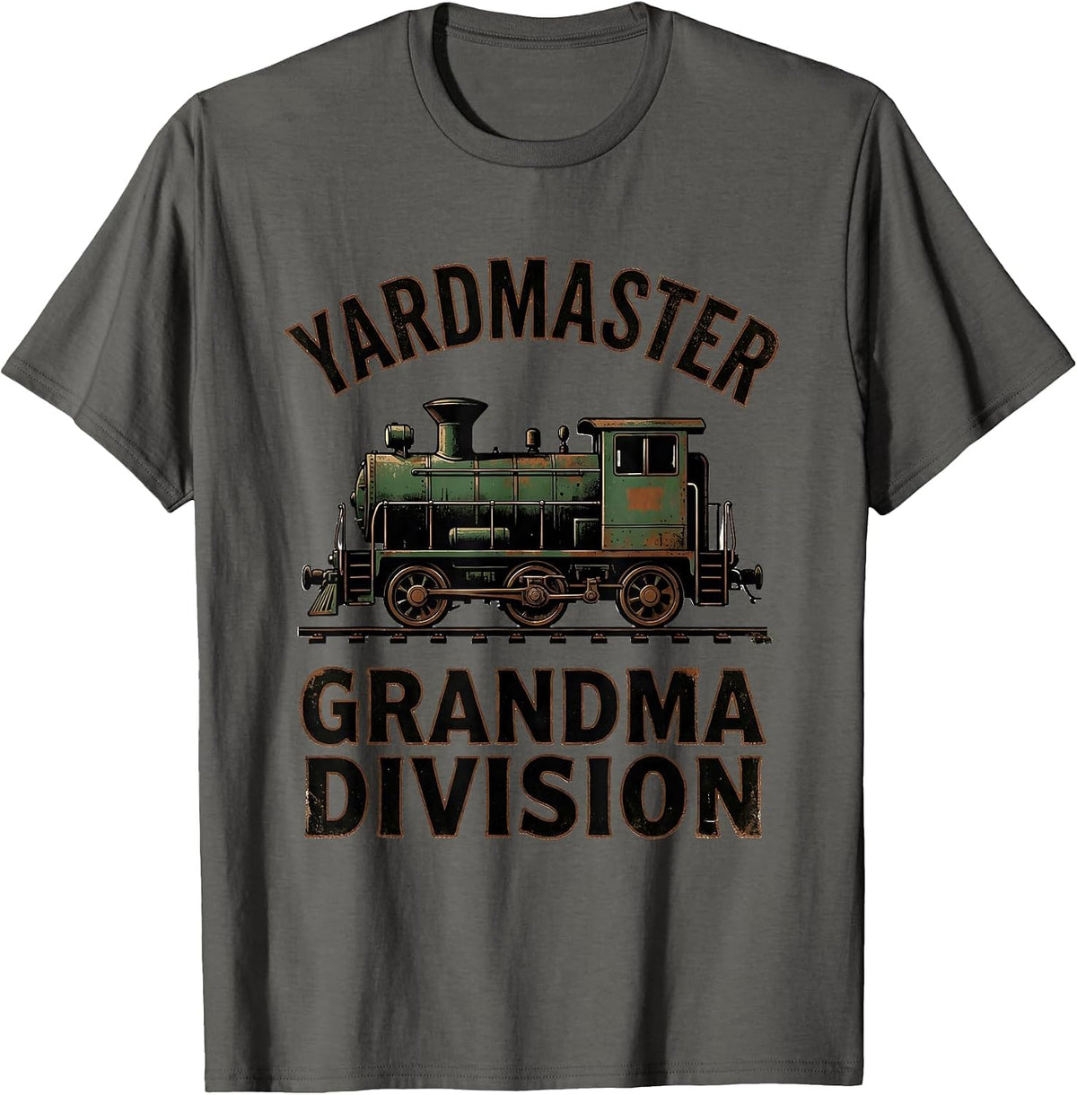 Yardmaster Grandma Division Vintage Train Enthusiast Model T-Shirt - Asphalt Grey