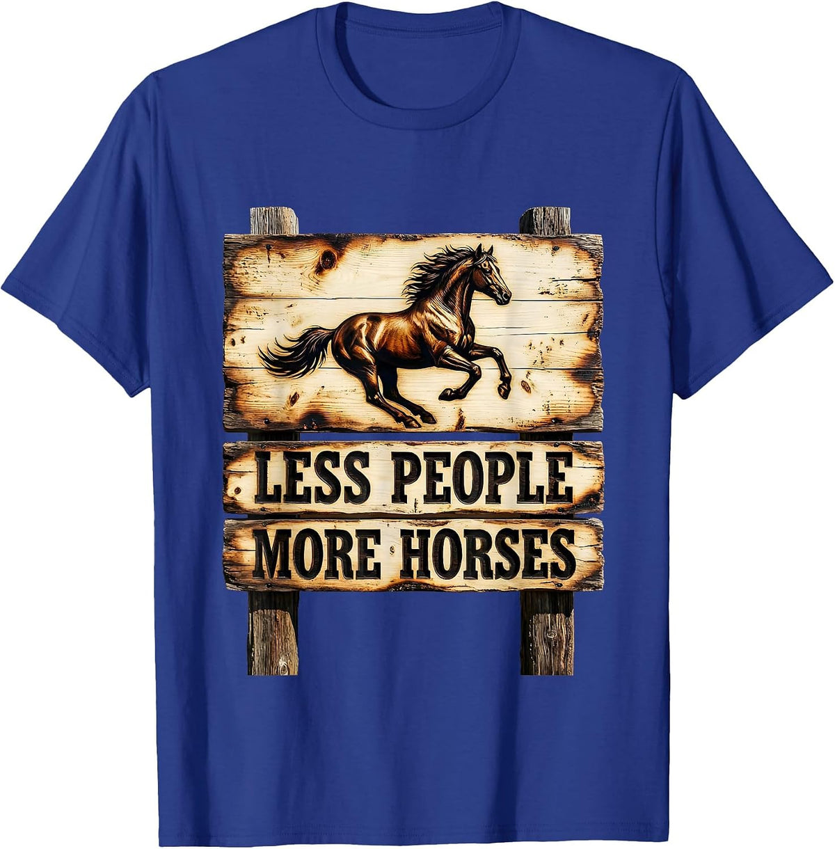 Men's Less People More Horses Equestrian Design T-Shirt - Royal Blue