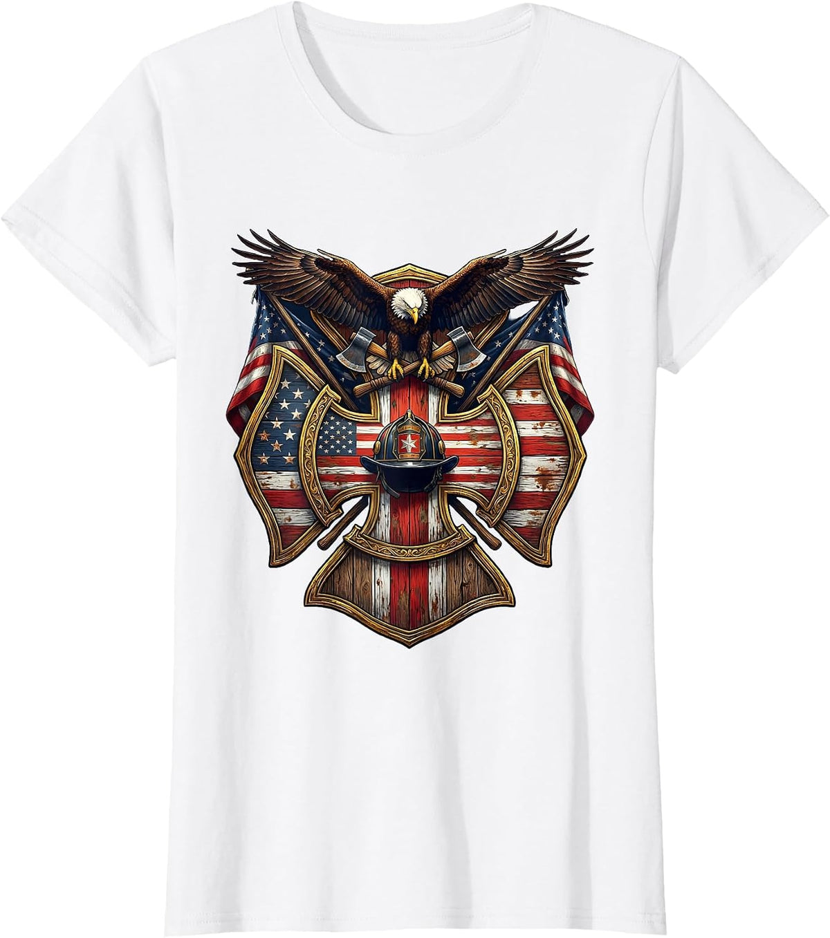 Weathered Barn Red White Blue Flag Stripes T-Shirt - White