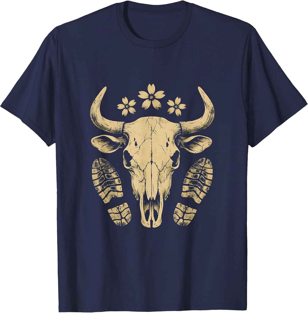 Men's Dusty Trail Boot Prints Cowboy Western Graphic T-Shirt - Navy Blue