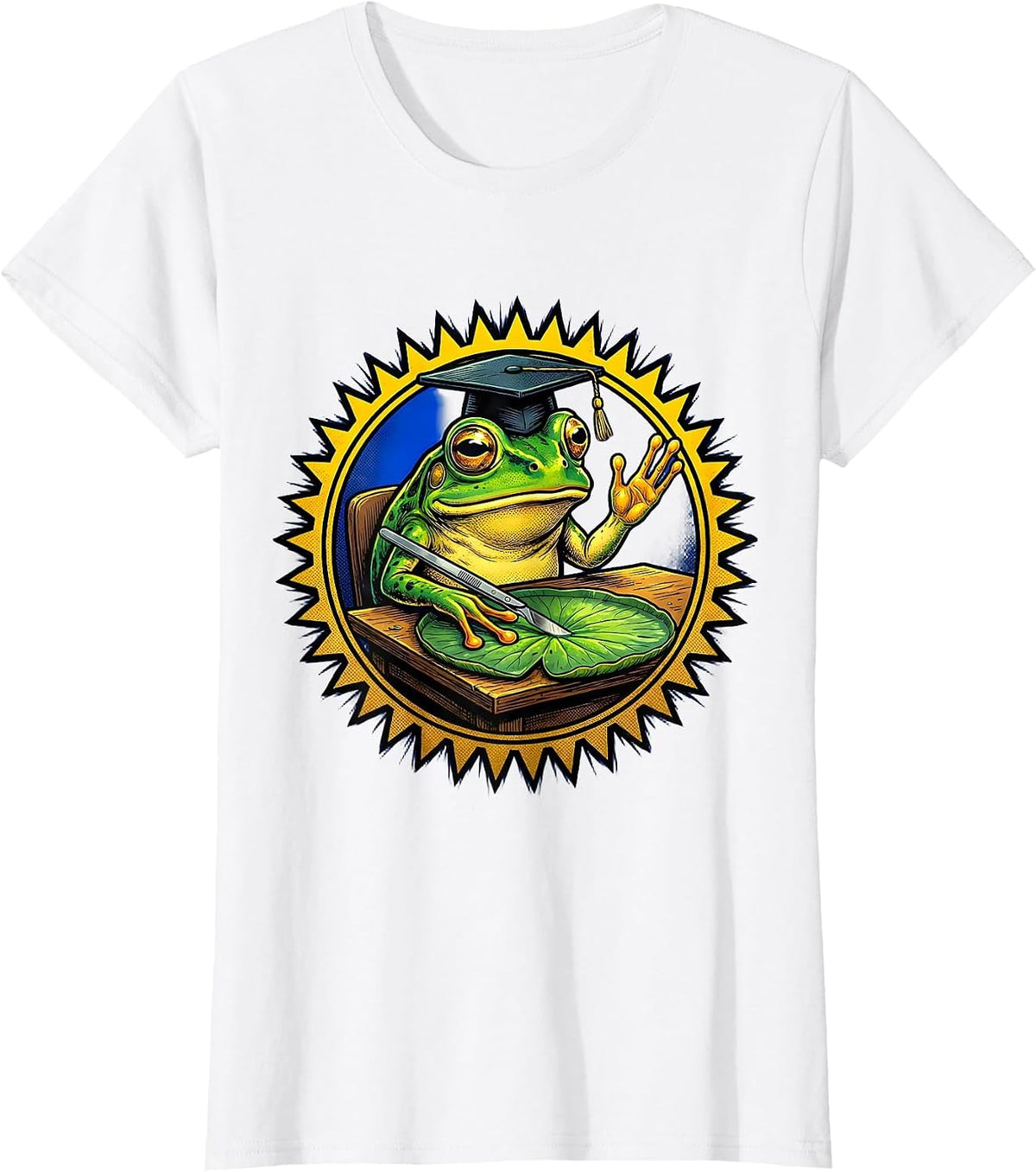 Frog Science Teacher Mortarboard Lily Pad Design T-Shirt - White