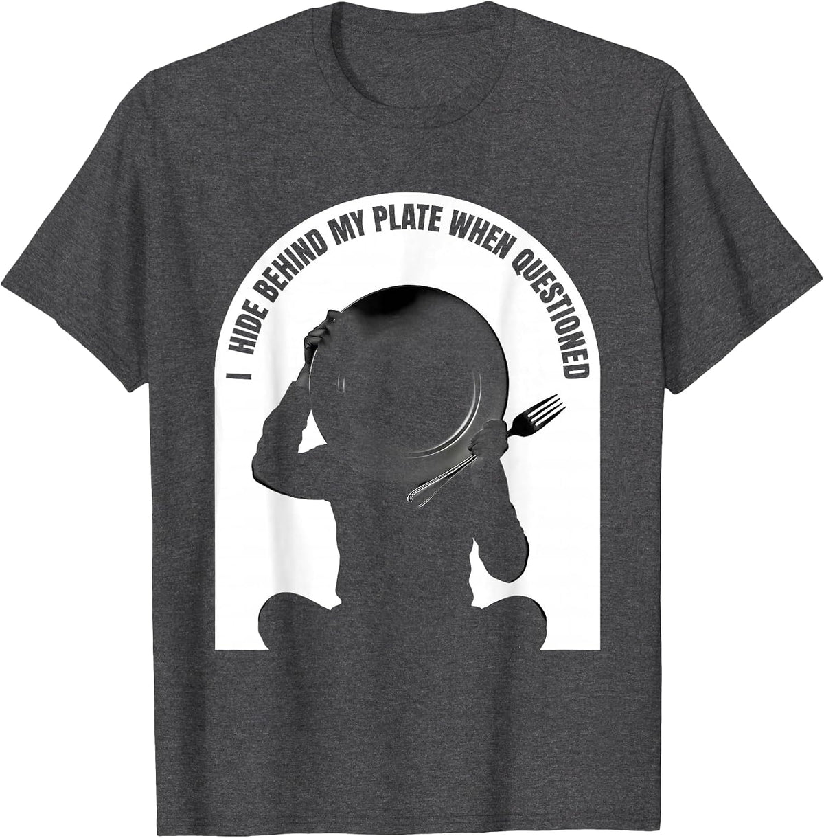 Men's I Hide Behind My Plate When Questioned Funny Thanksgiving T-Shirt - Dark Heather Grey