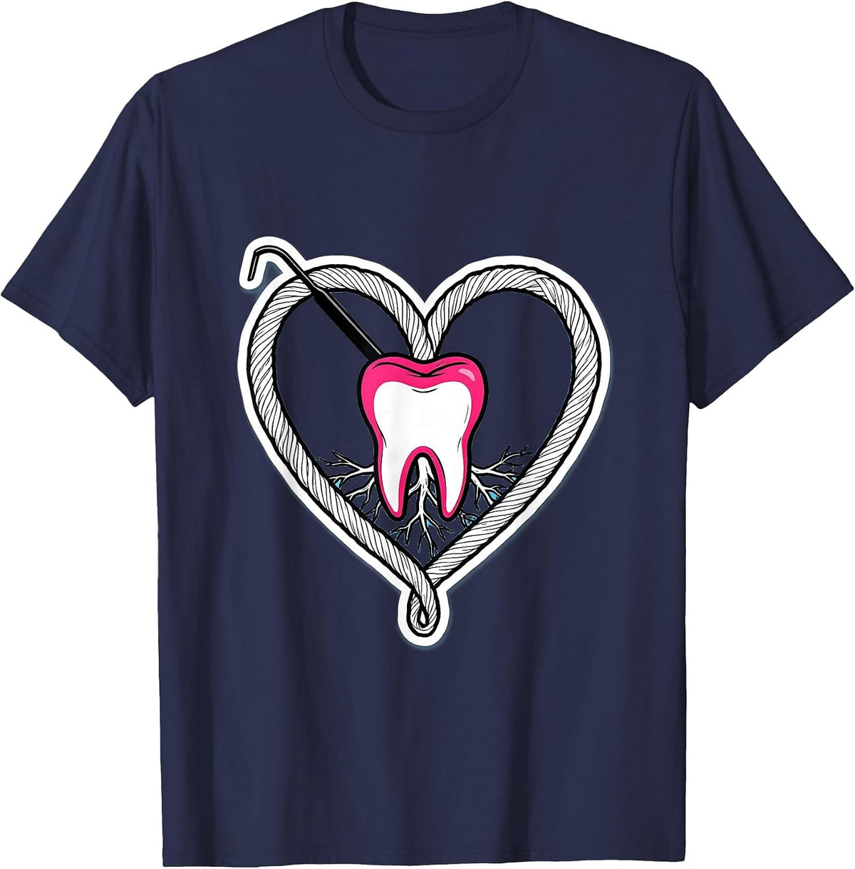 Heart-Shaped Dental Floss Loop Funny Dental Professional T-Shirt - Navy Blue