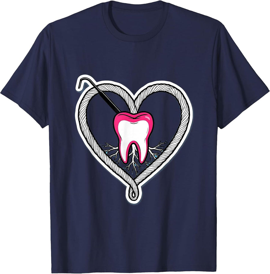 Heart-Shaped Dental Floss Loop Funny Dental Professional T-Shirt - Navy Blue