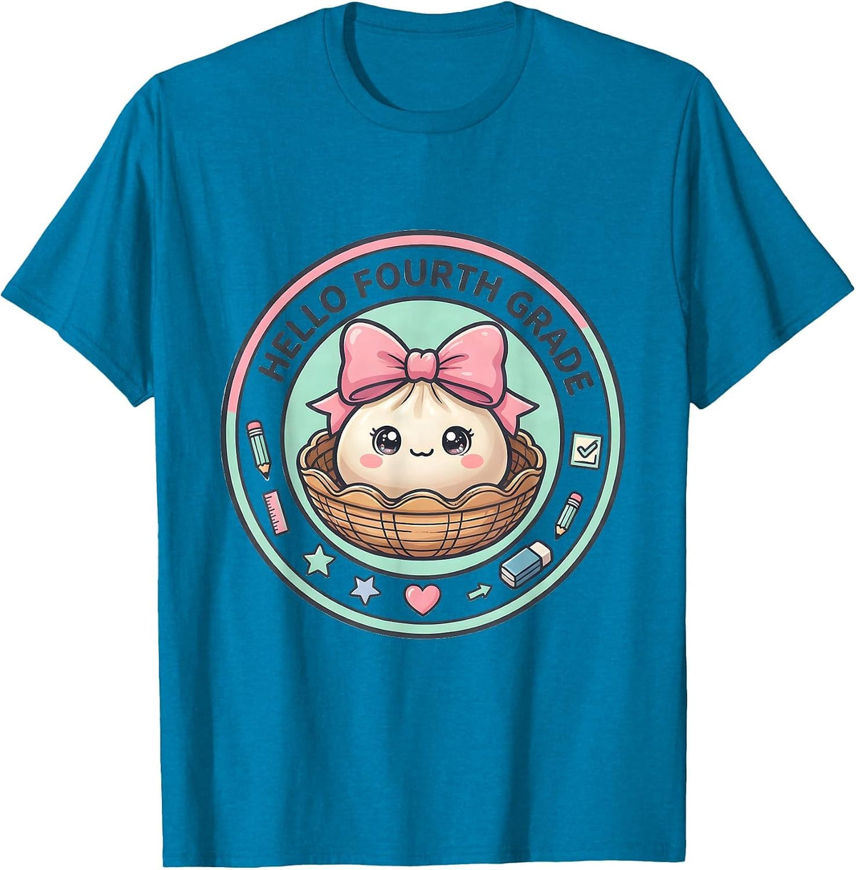 Hello Fourth Grade Kawaii Dumpling Back to School Girl T-Shirt - Sapphire Blue