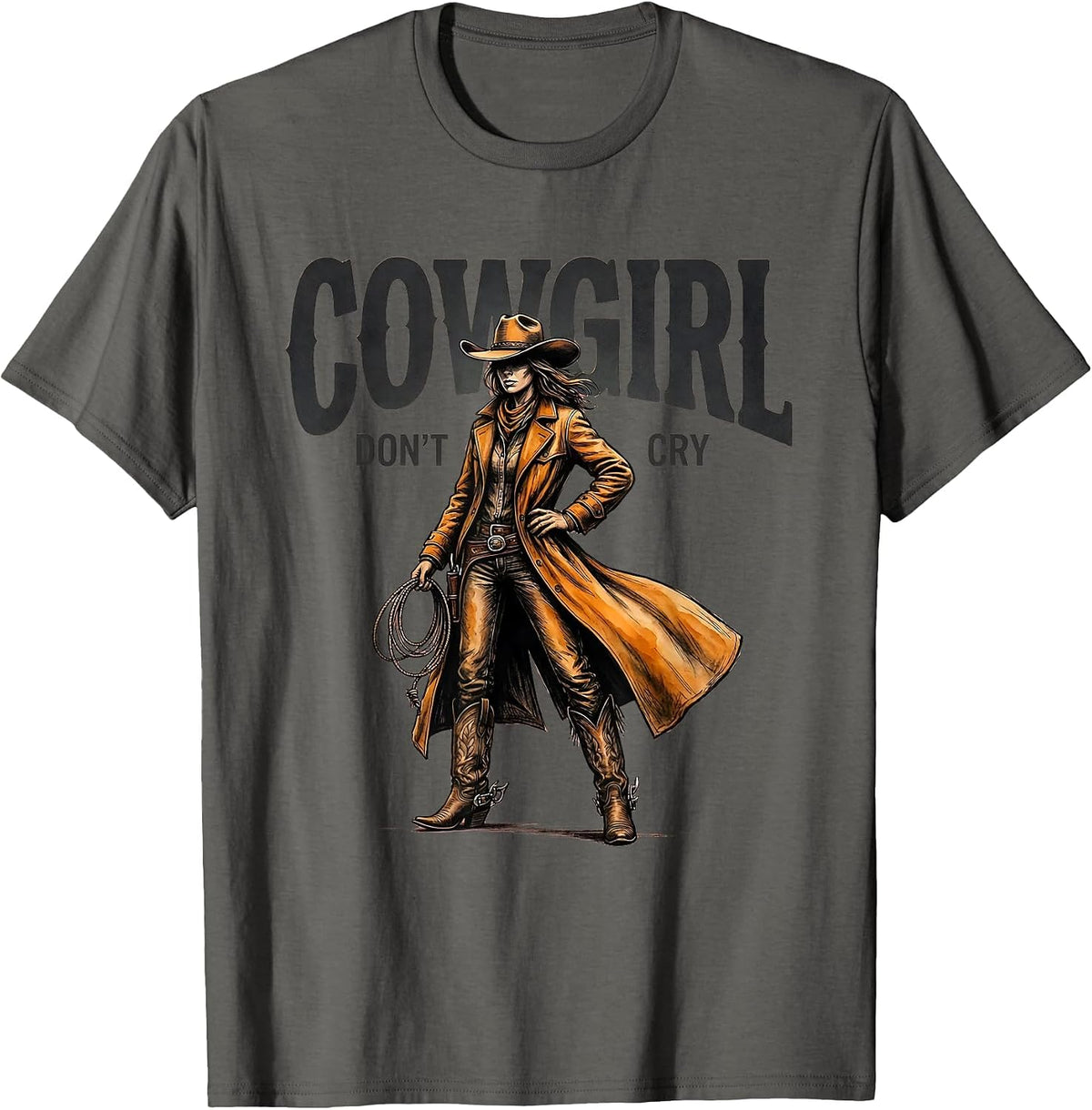 Cowgirl Dont Cry Western Spirit Design T-Shirt - Asphalt Grey