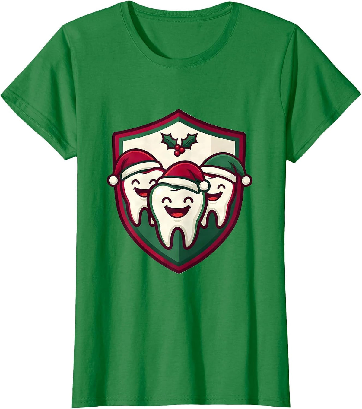 Women's Tooth Mascot Shield Dental Team Christmas Humor T-Shirt - Kelly Green