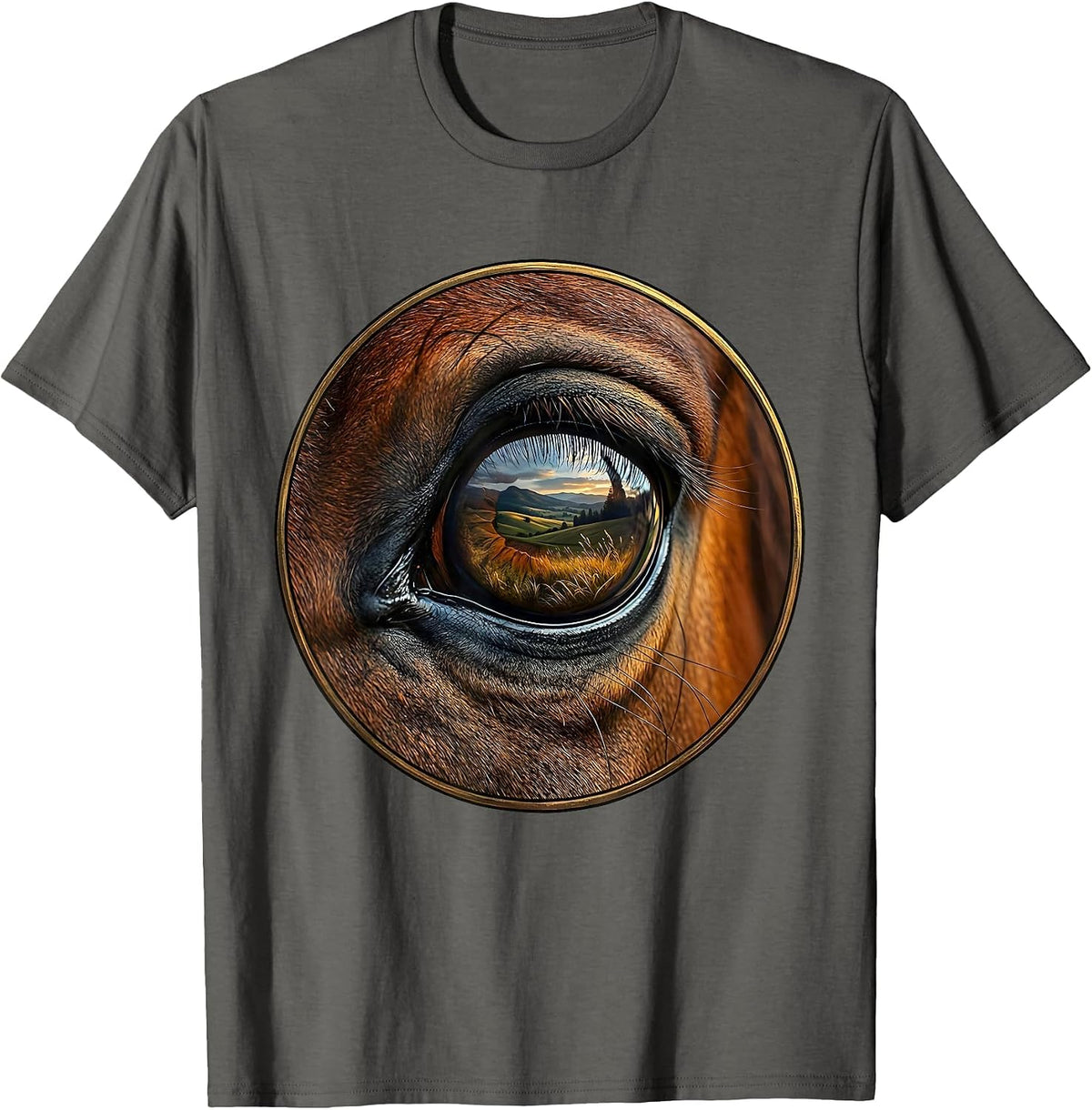 Men's Horse Eye Close-Up With Landscape Reflection T-Shirt - Asphalt Grey