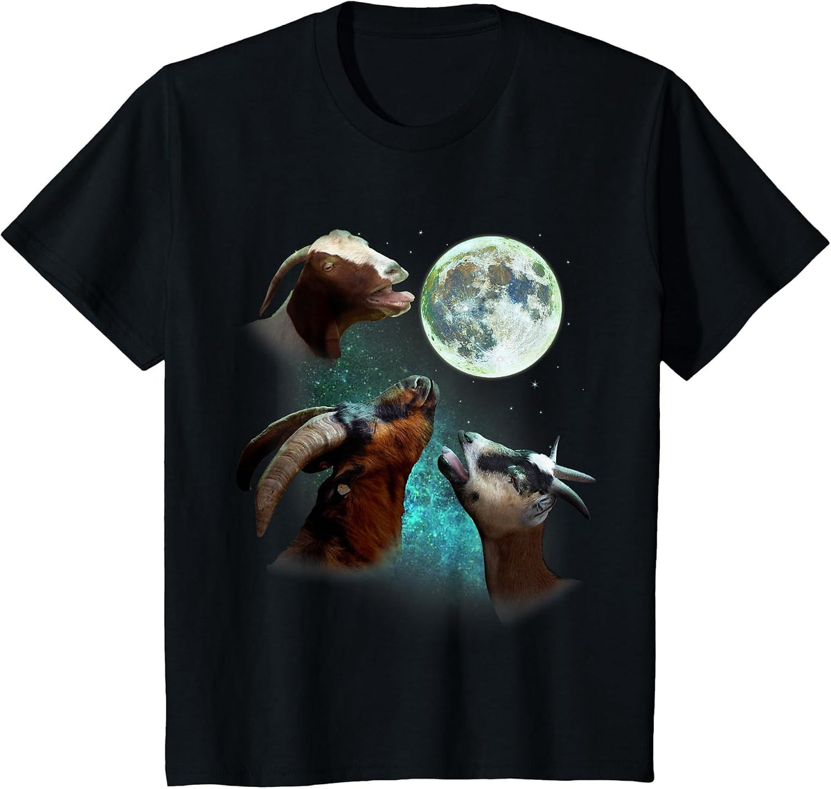Three Goats Howl At Moon 3 Wolfs Wolves Funny Parody T-Shirt - Black