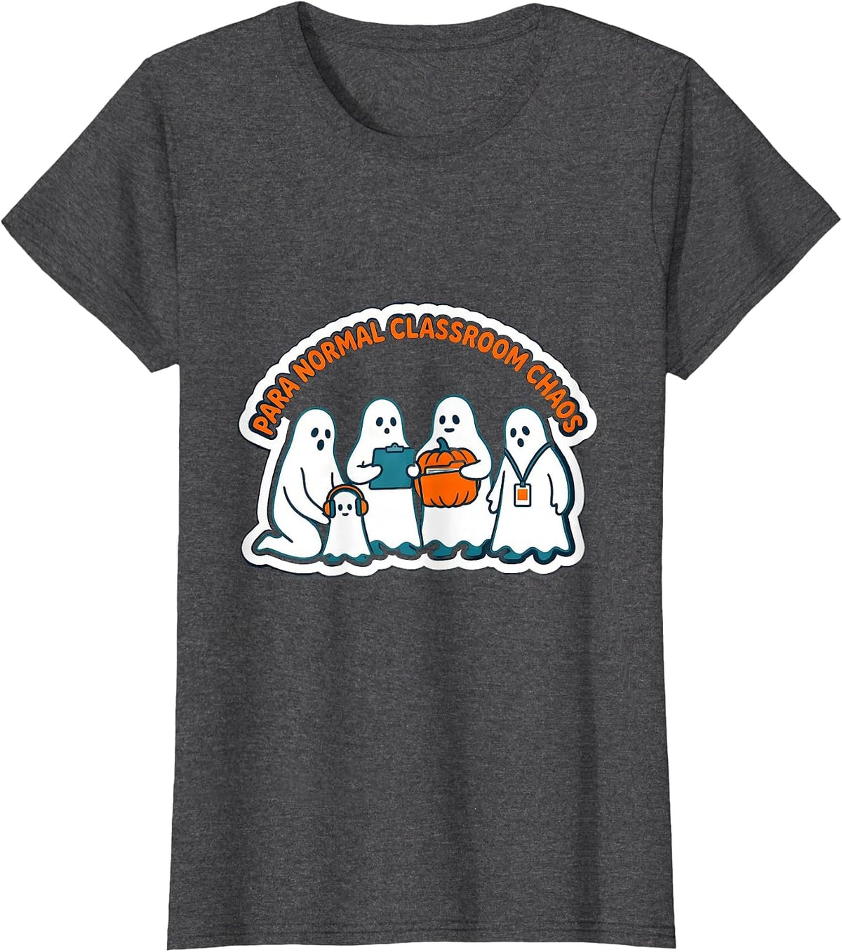 Women's Para Normal Classroom Chaos Funny Paraeducator Halloween T-Shirt - Dark Heather Grey