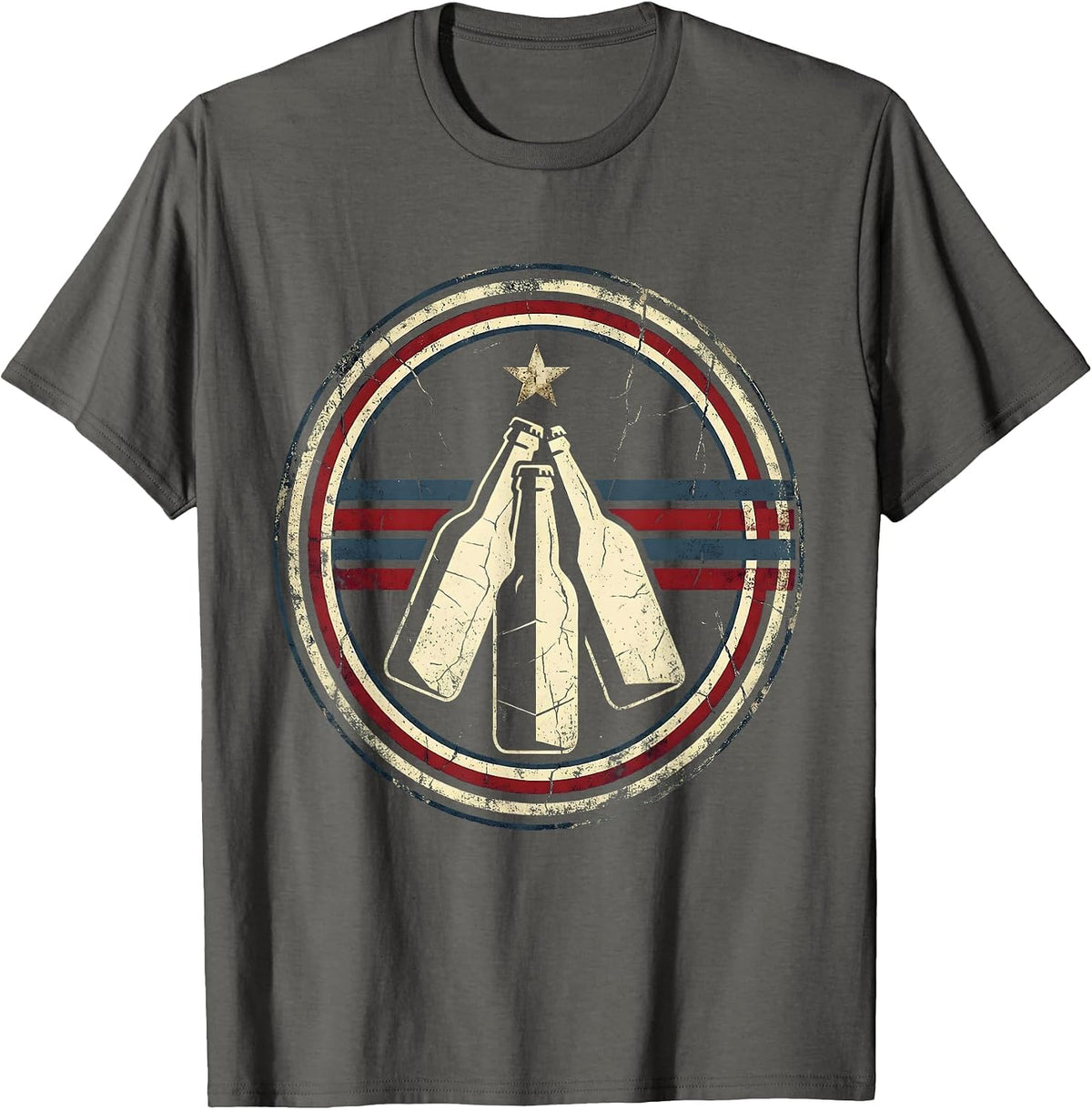 Labor Day Workers Clinking Beer Bottles Graphic T-Shirt - Asphalt Grey