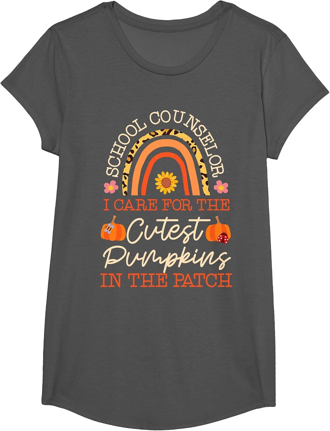 School Counselor Pumpkin Fall Halloween Thanks Giving School T-Shirt - Girls Asphalt Grey