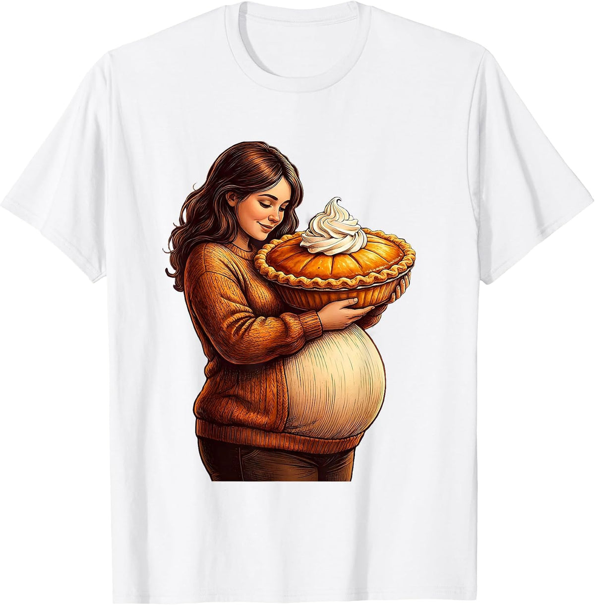 Men's Thanksgiving Pregnancy Pumpkin Pie Hugger T-Shirt - White