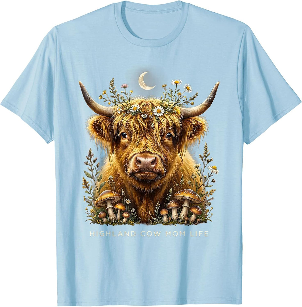 Highland Cow Mom Life Graphic Design T-Shirt - Baby Blue