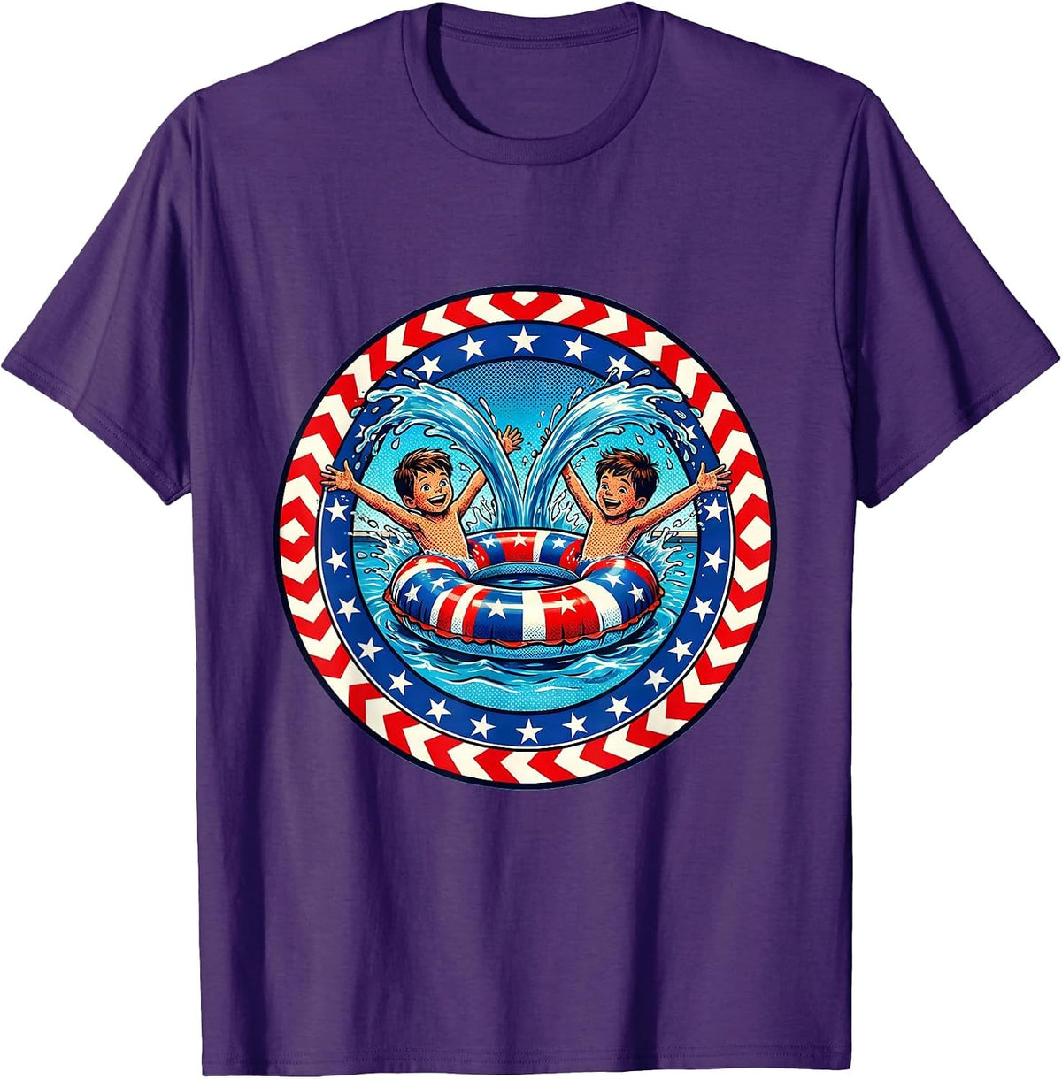 Kids American Flag Pool Day Graphic Tee T-Shirt - Purple