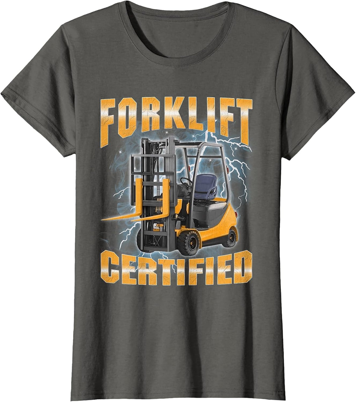 Forklift Certified Funny Fork Lift Meme Bootleg T-Shirt - Asphalt Grey