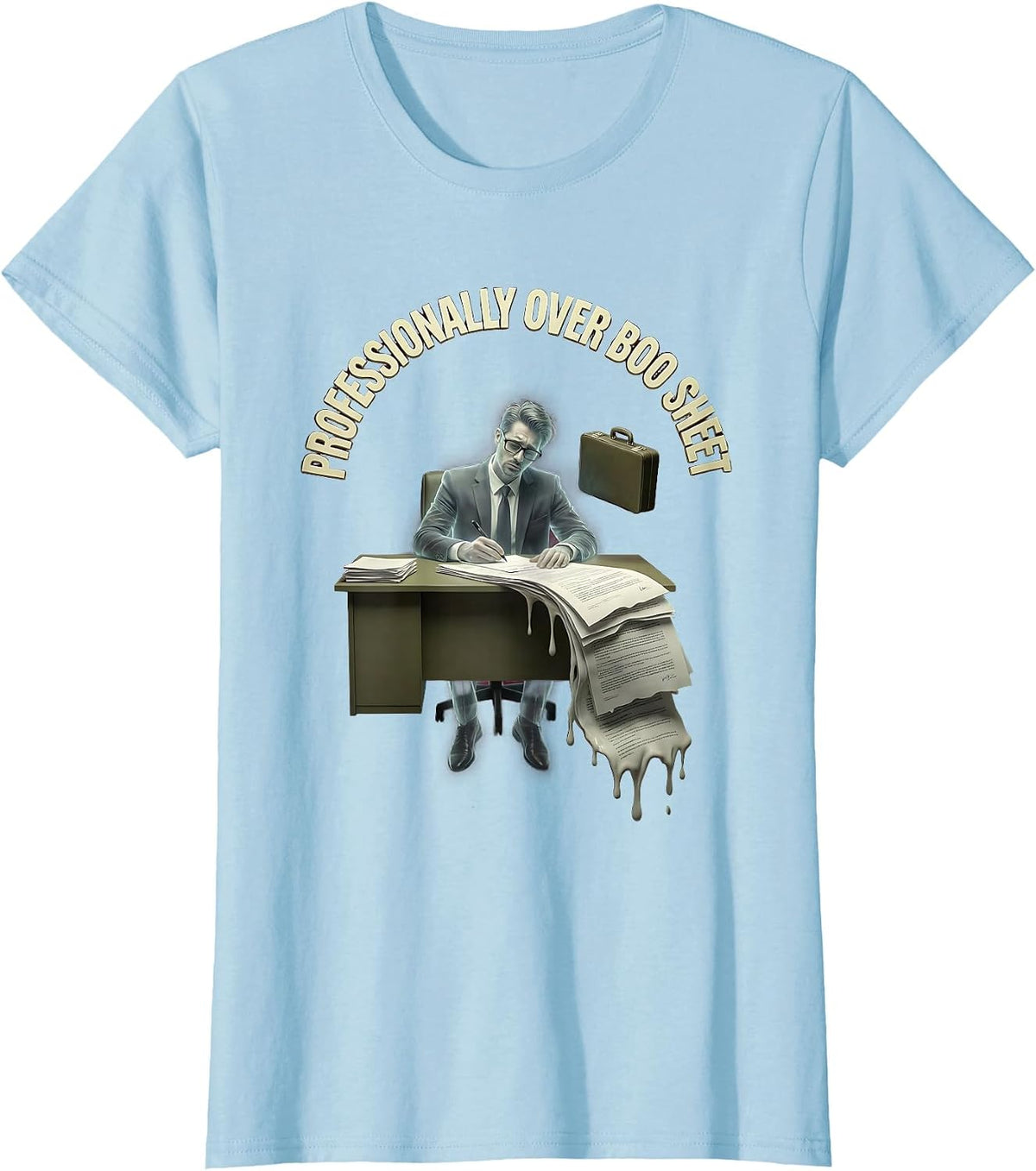Women's Professionally Over Boo Sheet Funny Halloween Design T-Shirt - Baby Blue