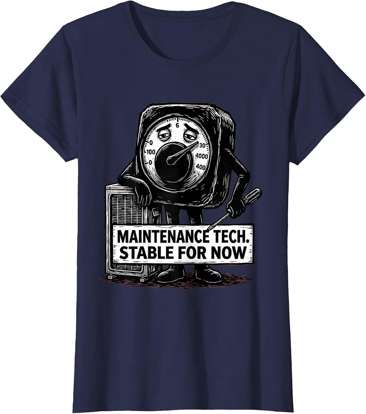 Women's Maintenance Tech Stable For Now Funny Maintenance Technician T-Shirt - Navy Blue