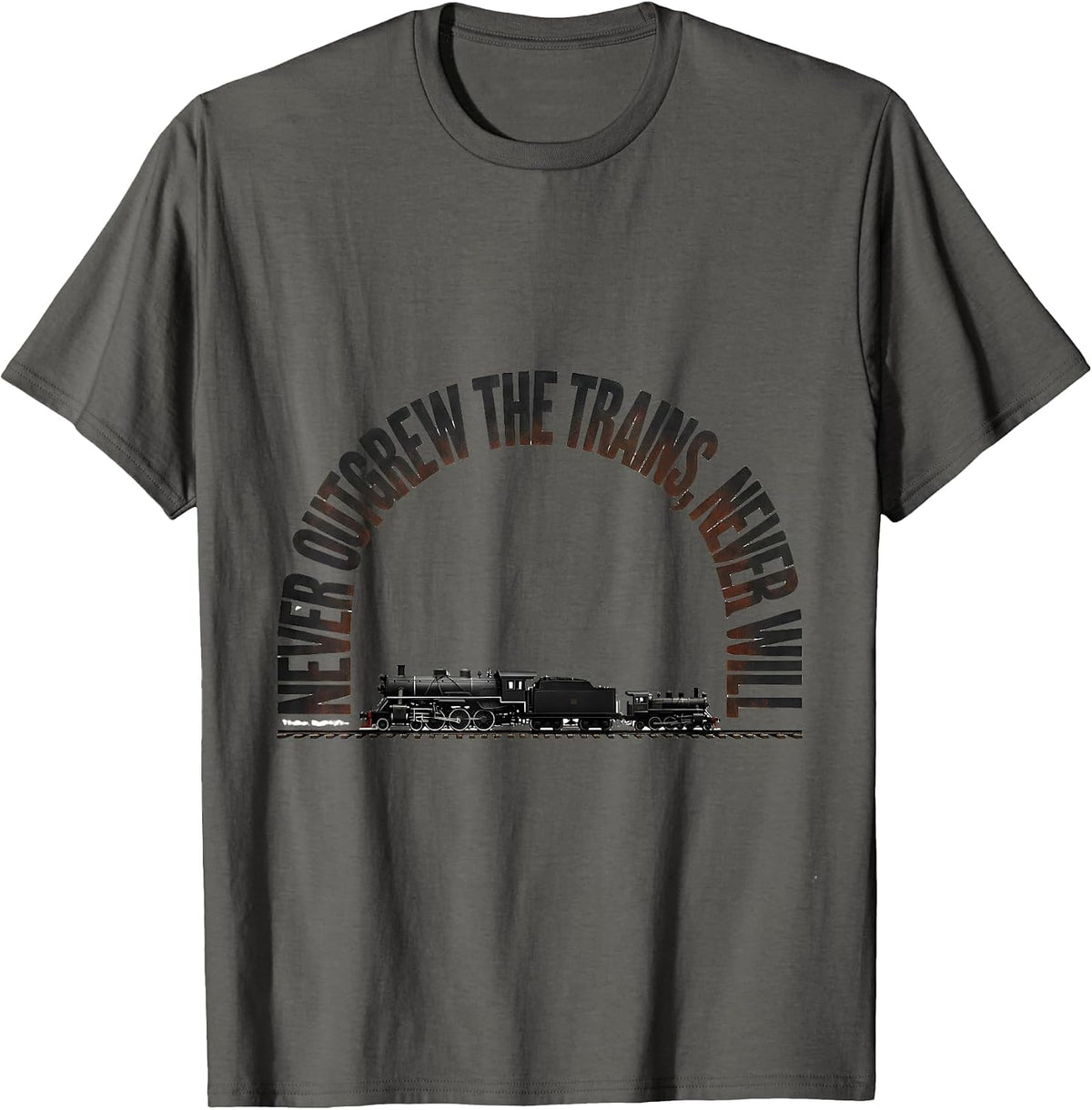 Never Outgrew The Trains, Never Will Vintage Steam Train T-Shirt - Asphalt Grey