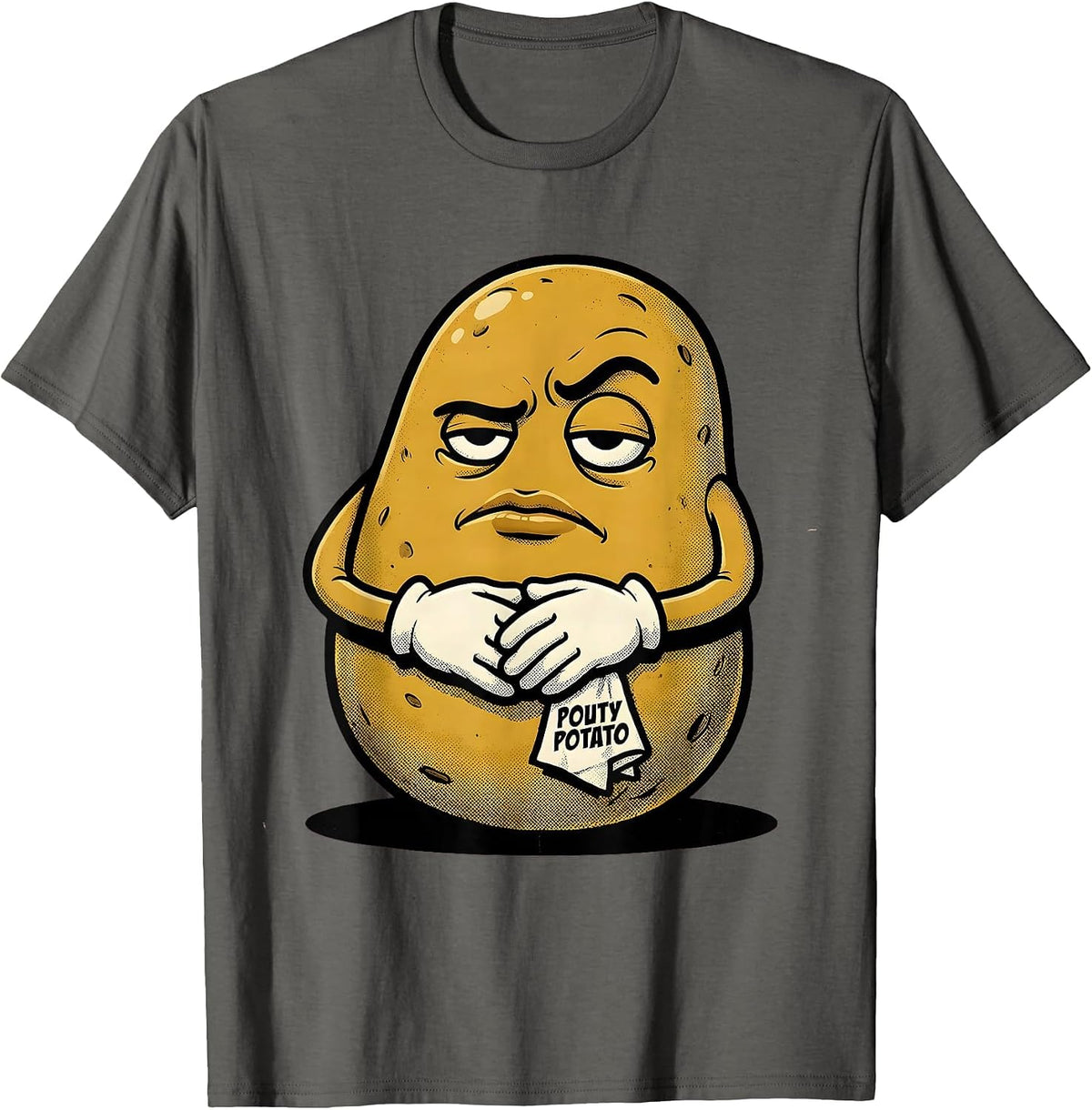Pouty Potato Retro Cartoon Funny Couples Thanksgiving T-Shirt - Asphalt Grey