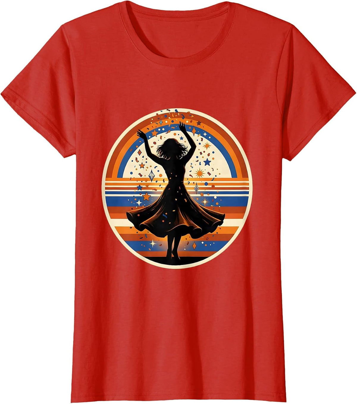Red White and Blue Dancing Celebration Graphic T-Shirt - Red