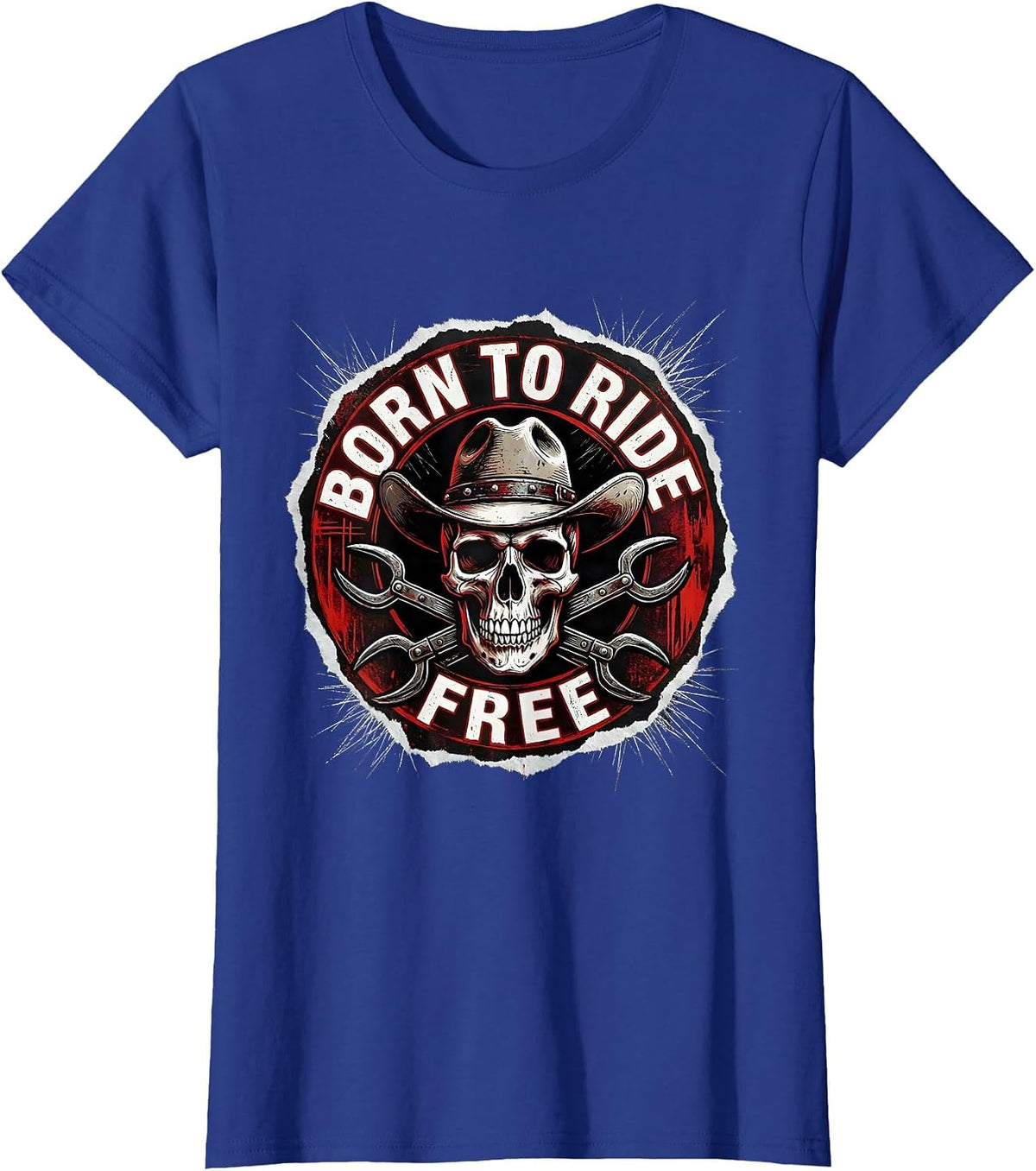 Women's Born to Ride Free Cowgirl Graphic Design T-Shirt - Royal Blue