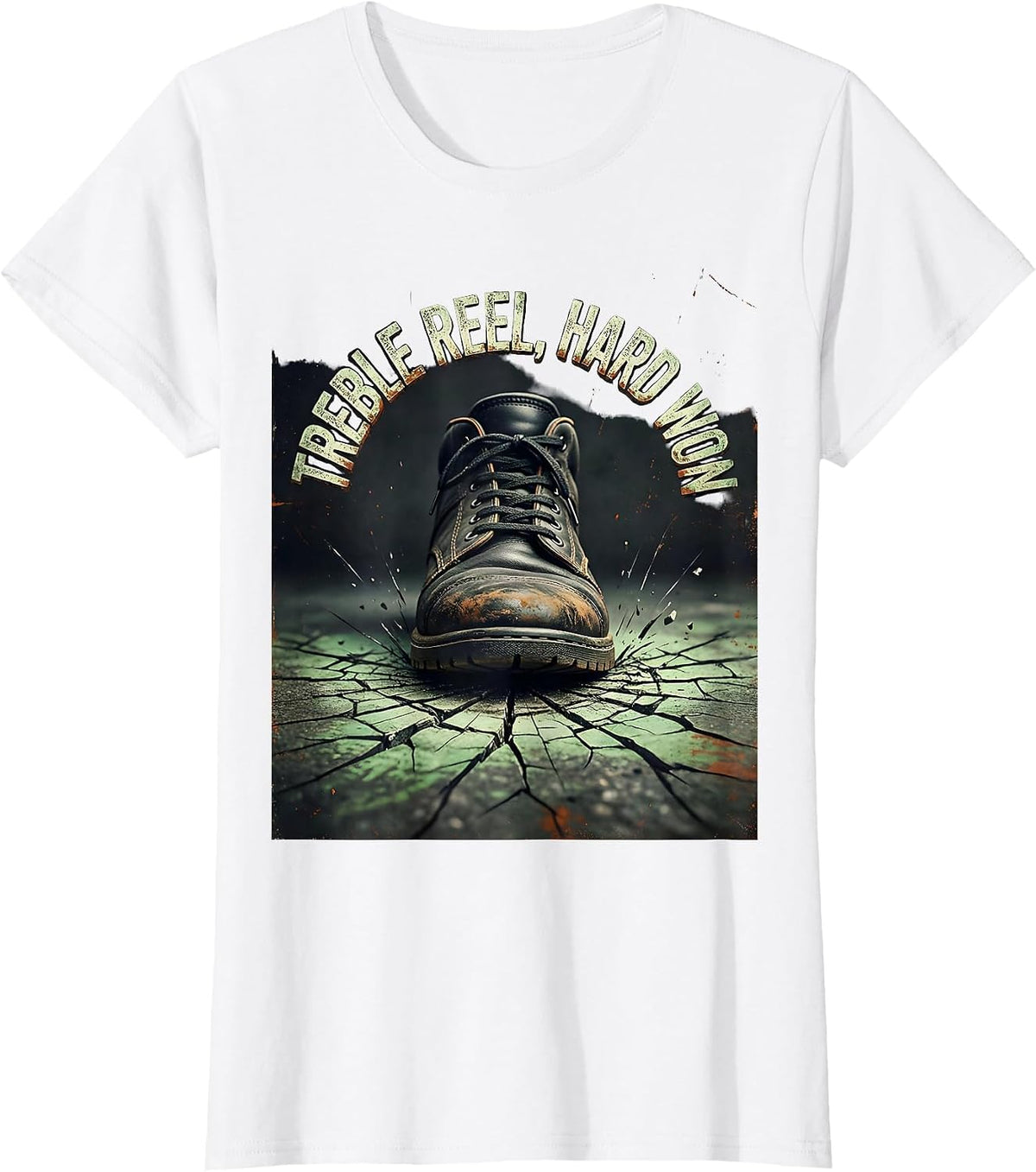 Women's Treble Reel, Hard Won Distressed Irish Heritage St Patricks T-Shirt - White