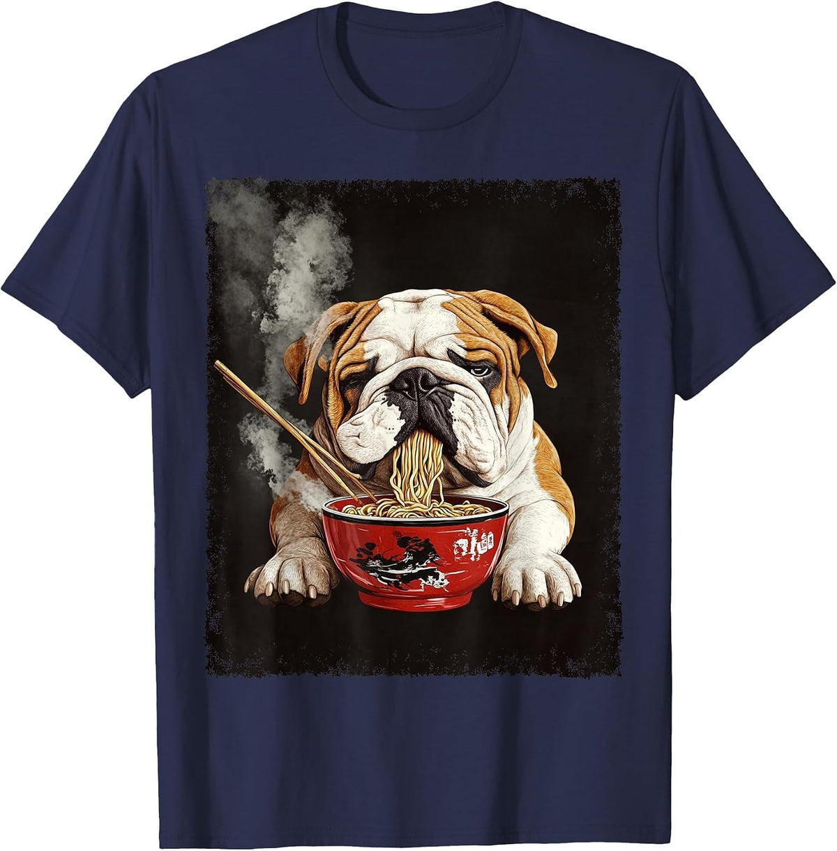 English Bulldog Dog Ramen T-Shirt - Navy Blue
