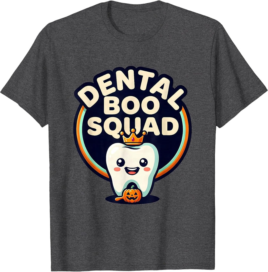 Men's Dental Boo Squad Cute Kawaii Halloween Dental Team T-Shirt - Dark Heather Grey