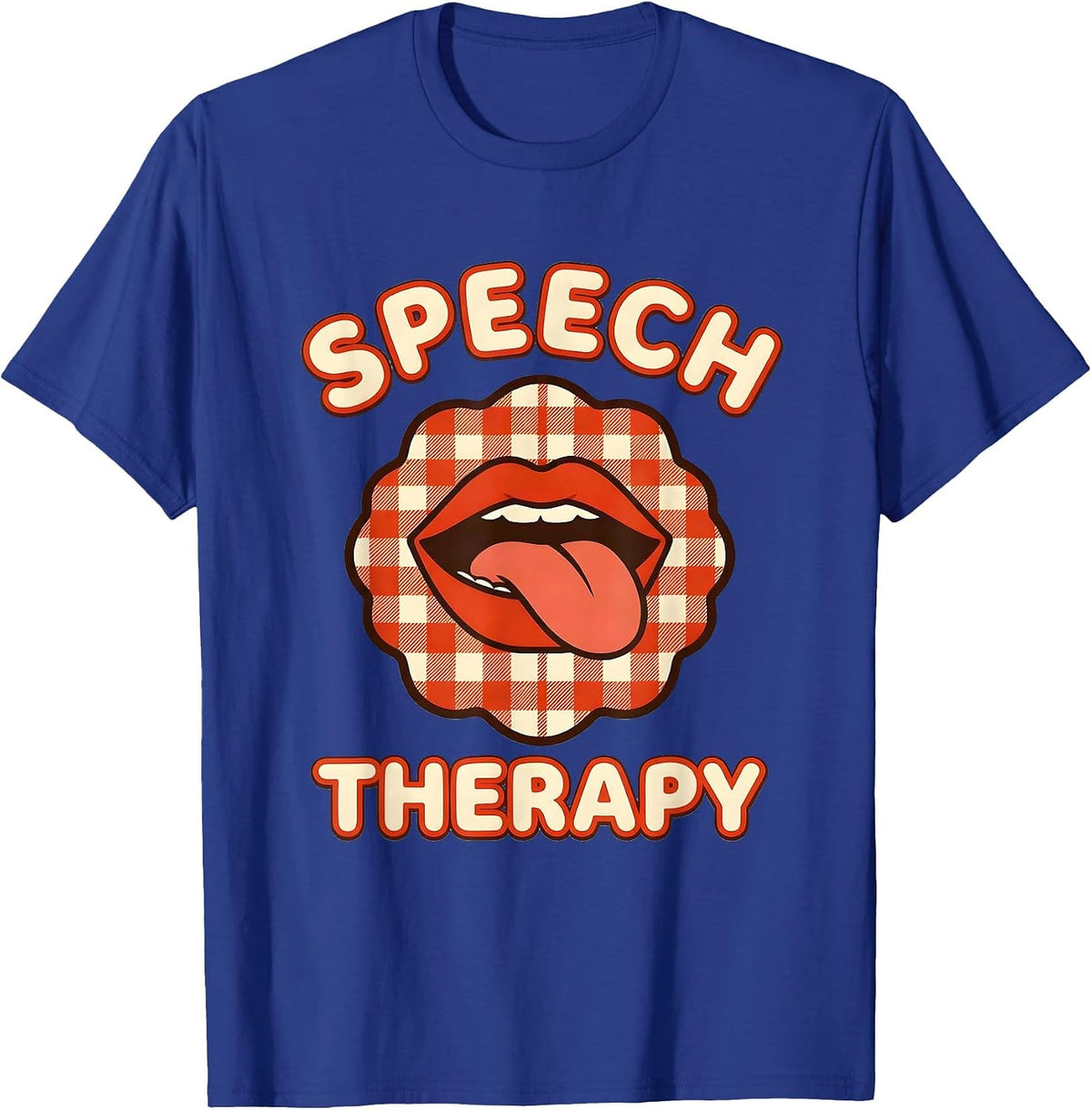 Men's Speech Therapy Cute Gingham Picnic SLP Professional Pride T-Shirt - Royal Blue