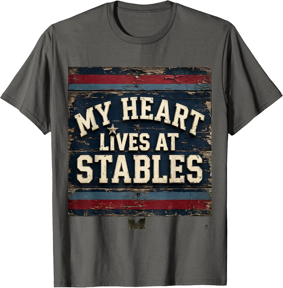 My Heart Lives At Stables Horse Lover Design T-Shirt - Asphalt Grey