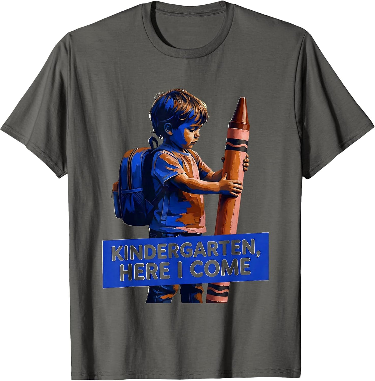Kindergarten, Here I Come Playful Teacher Back To School T-Shirt - Asphalt Grey