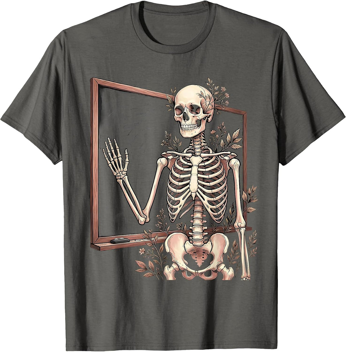 Men's Skeleton Anatomy Teacher Chalkboard Illustration T-Shirt - Asphalt Grey