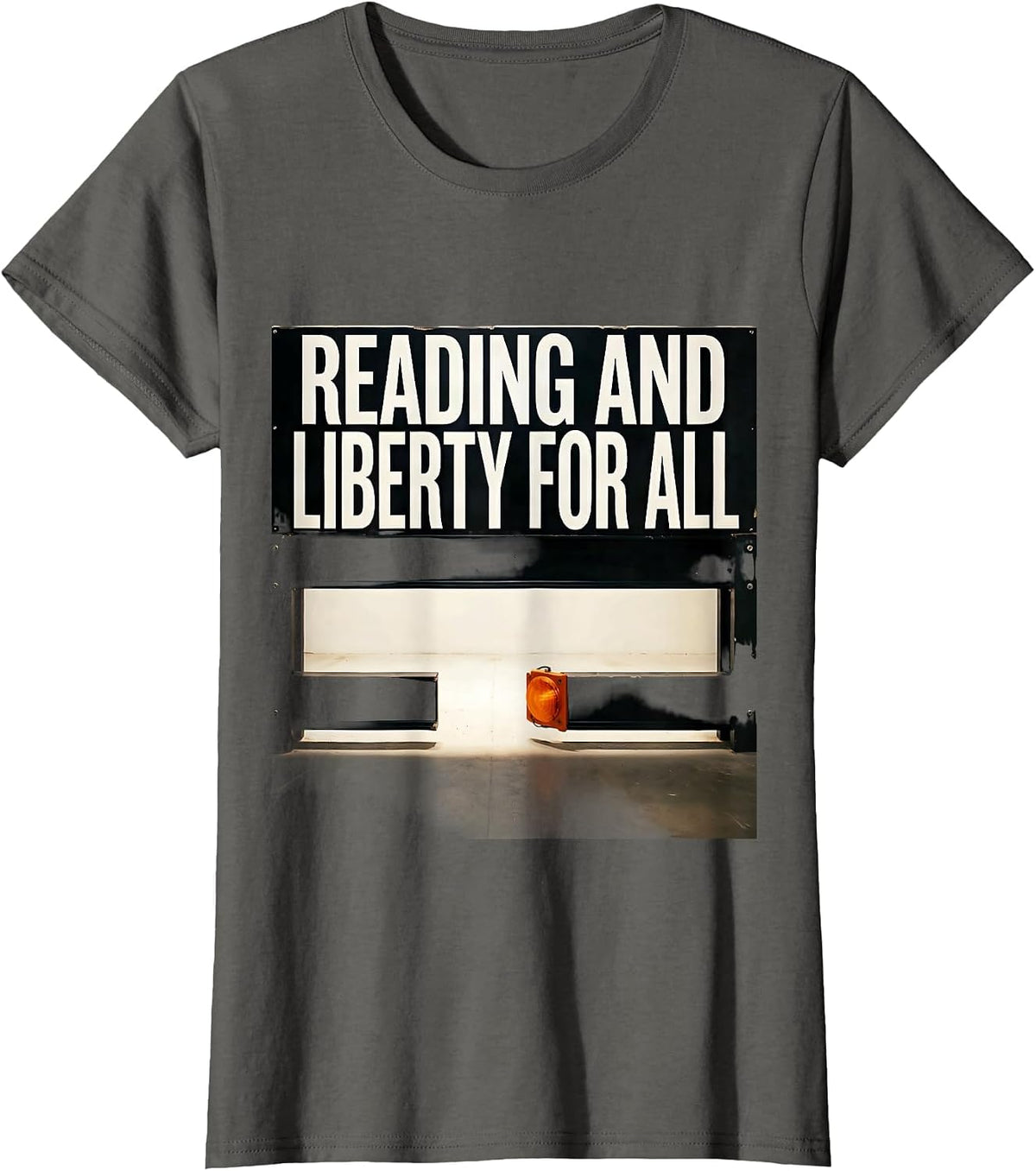 Women's Reading And Liberty For All Brutalist Literacy Justice T-Shirt - Asphalt Grey