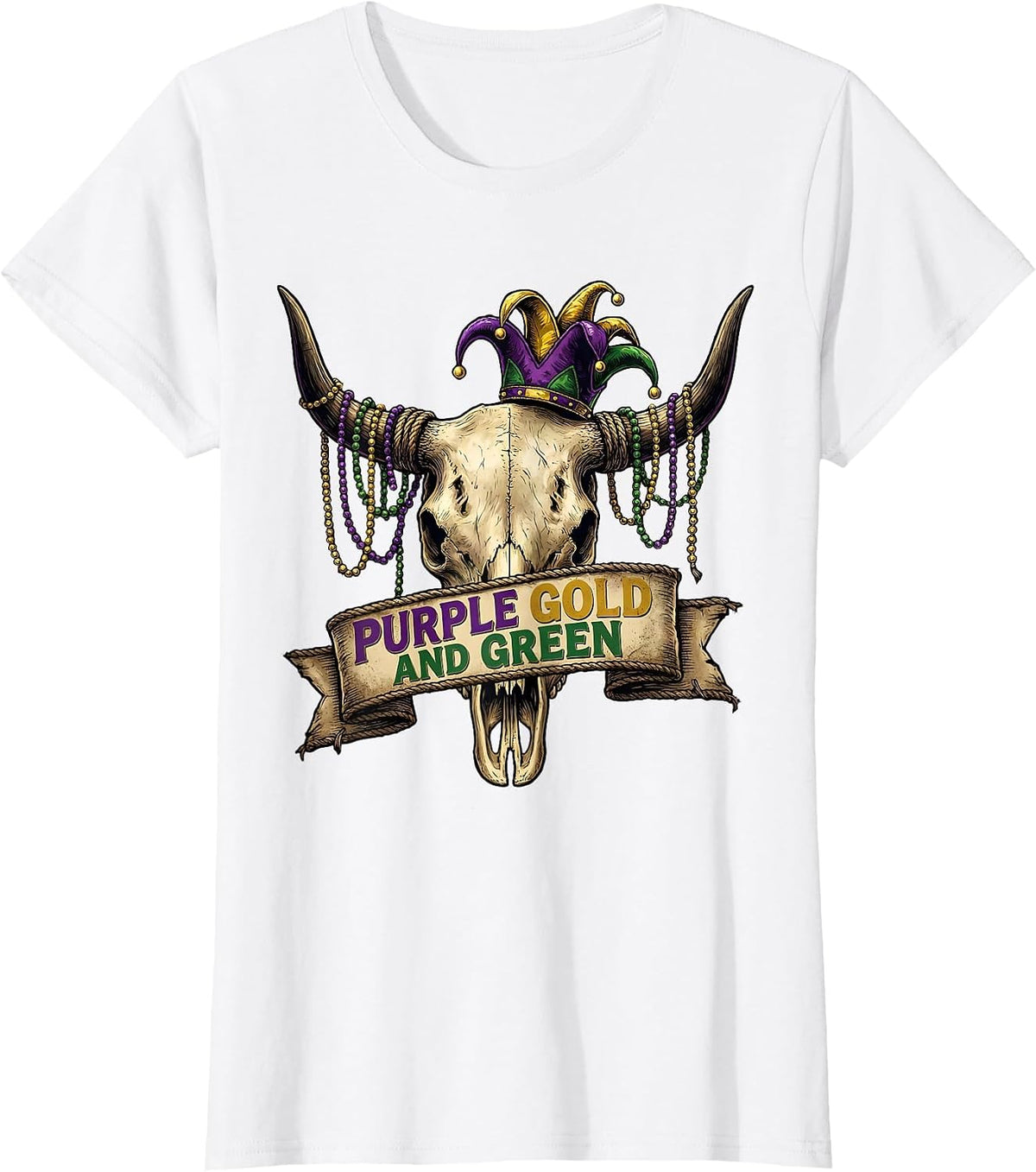 Purple Gold and Green Mardi Gras Celebration Design T-Shirt - White