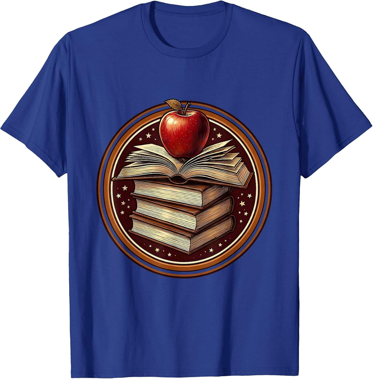 Men's Teacher Apple and Books Illustration Design T-Shirt - Royal Blue